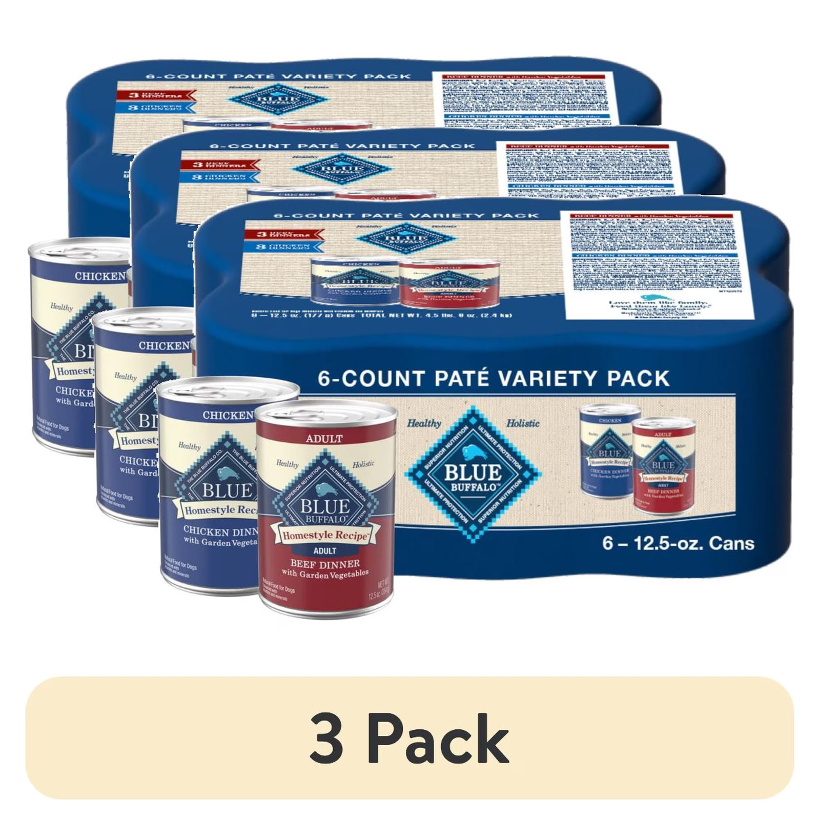 3PK Blue Buffalo Homestyle Recipe Wet Dog Food Chicken Beef Variety Pack 6 Cans 3PK Blue Buffalo Homestyle Recipe Wet Dog Food Chicken Beef Variety Pack 6 Cans