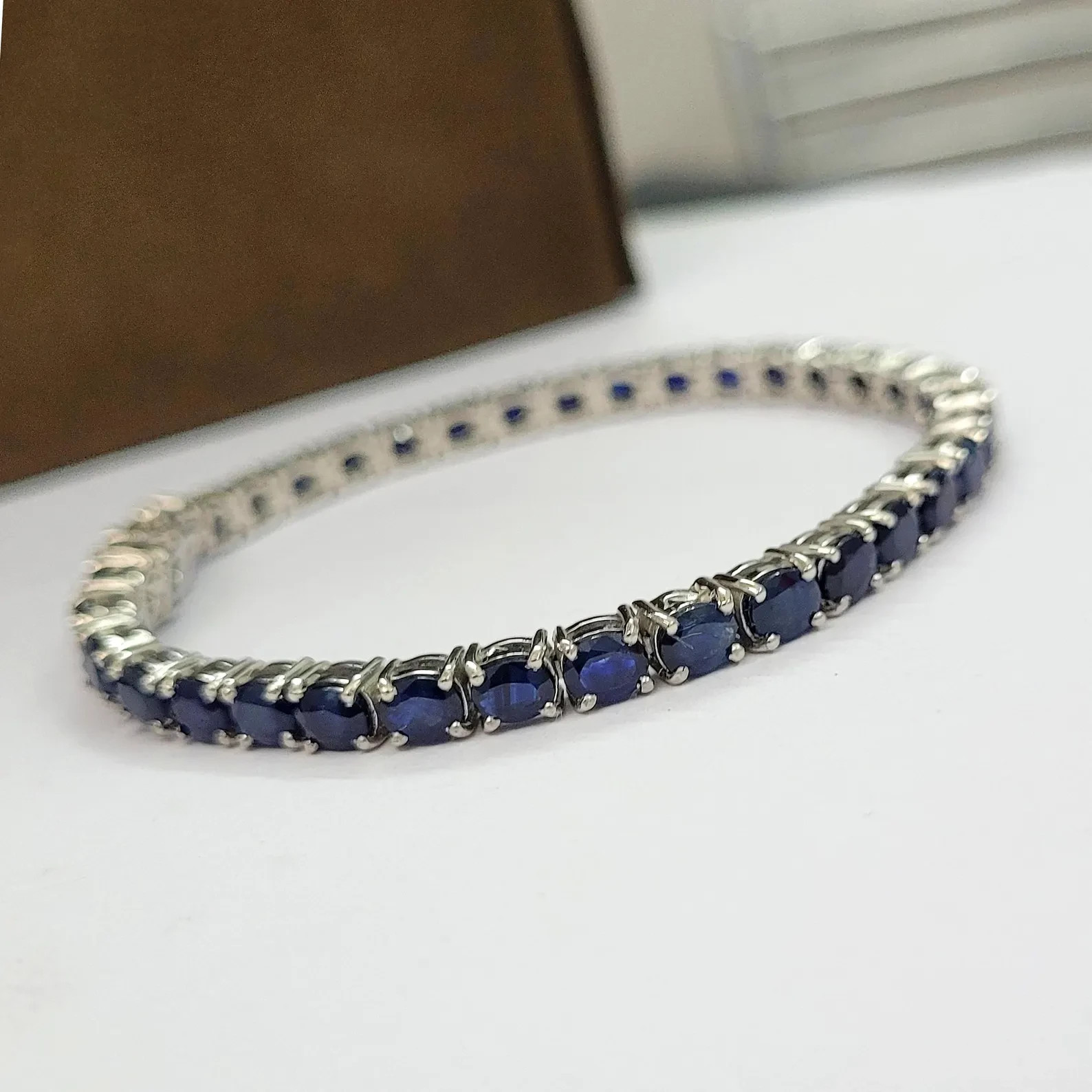 15.00 Ct Natural Blue Sapphire Diamond Tennis Bracelet 14K Solid White Gold 7\ 15.00 Ct Natural Blue Sapphire Diamond Tennis Bracelet 14K Solid White Gold 7\