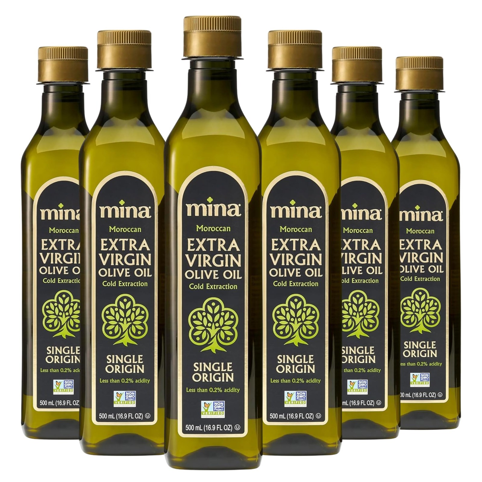 Mina Moroccan Extra Virgin Olive Oil Pack of 6 - 500ml 16.9oz New Harvest EVOO