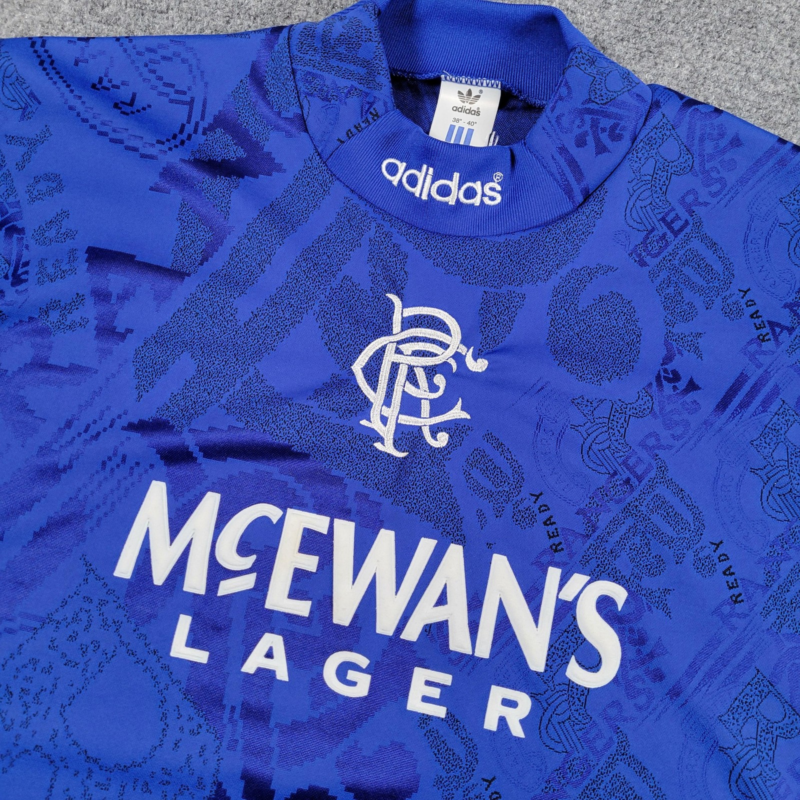 Vintage Glasgow Rangers FC Jersey Mens M Blue Adidas Football McEwan's Lager 90s