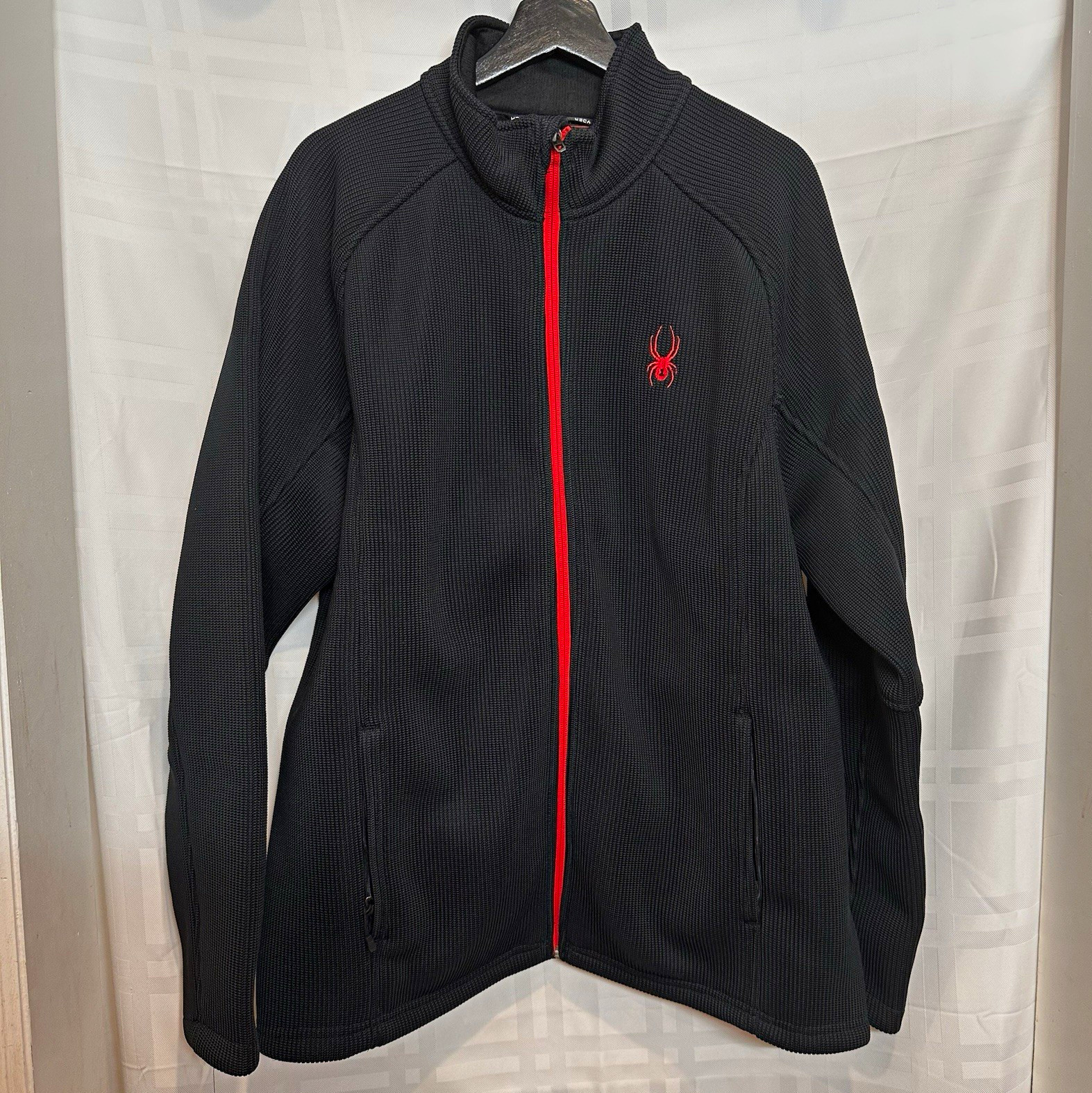 Spyder Men’s 2XL Black/Red Full Zip Mock Neck Jacket Pockets Embroidered