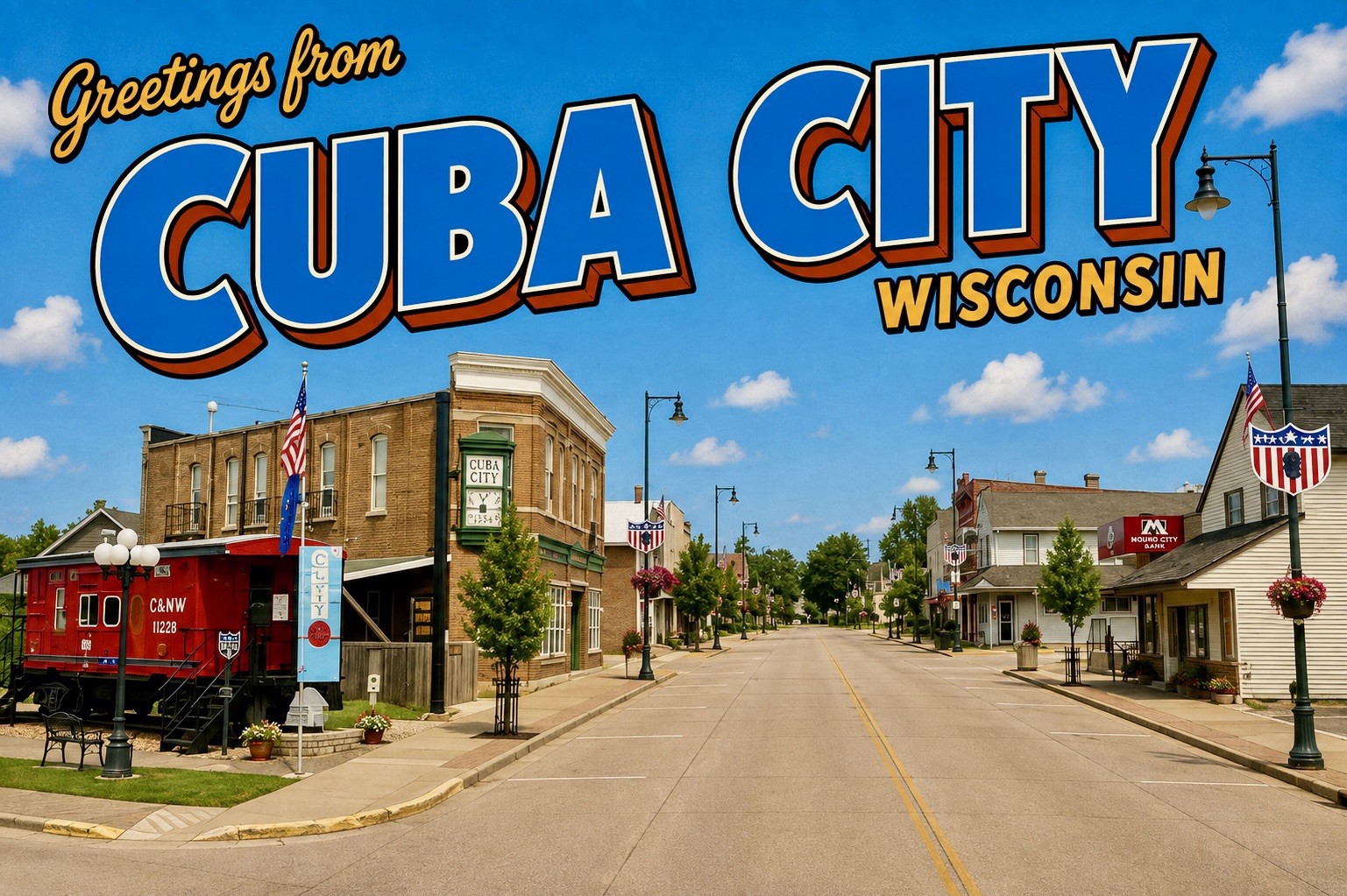 Greetings From Cuba City WISCONSIN Modern 4x6 Postcard Large Letter E58