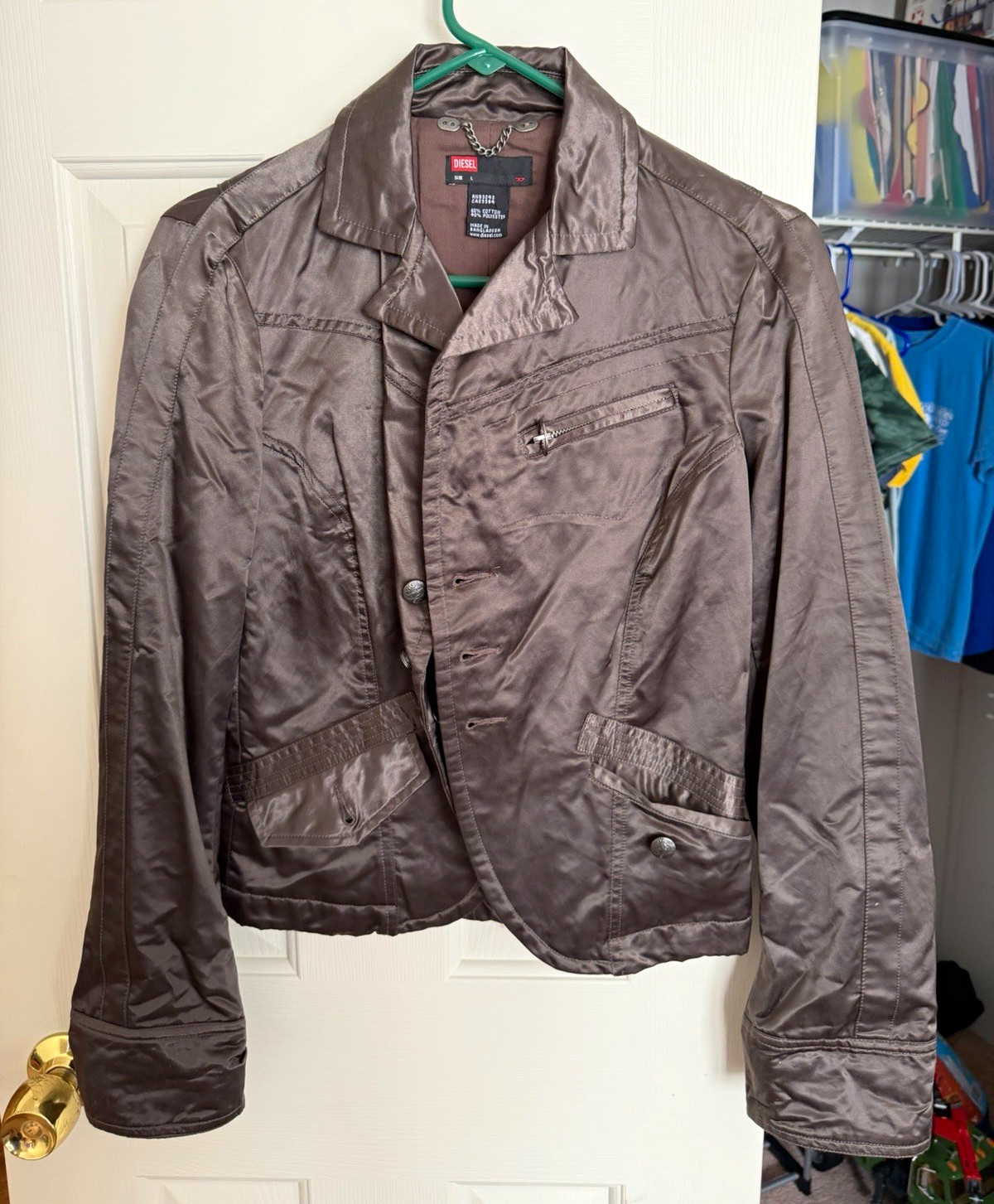 Vintage Diesel  Brown Jacket L Button Front Point Collar Short Pockets Casual