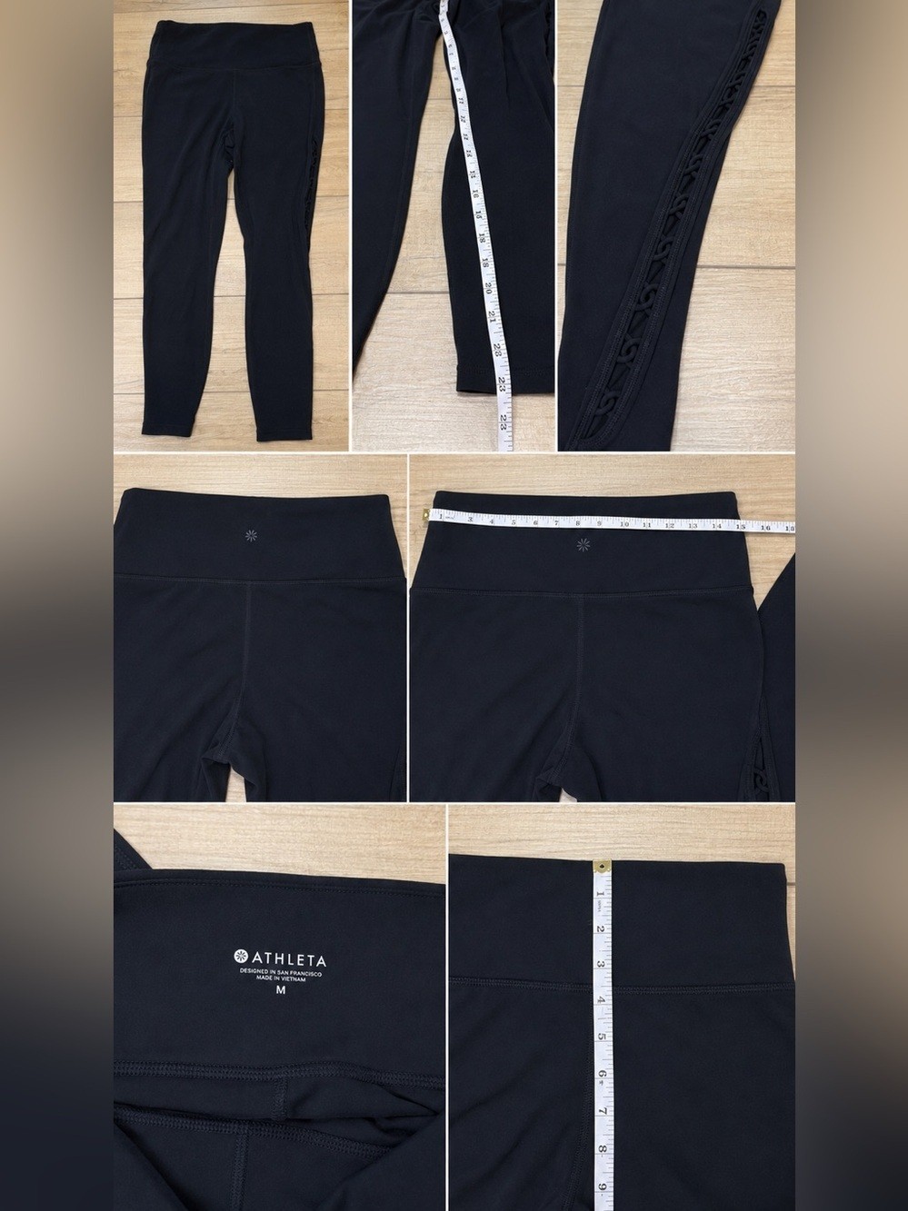 Athleta Black High Rise 7/8 Leggings M Side Crochet Cutout Yoga Workout
