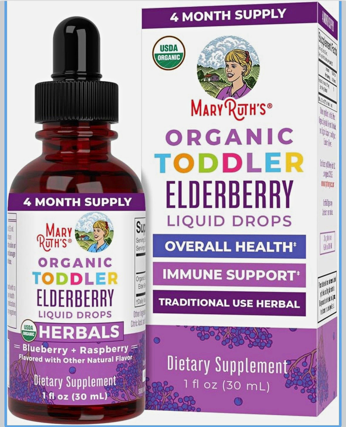 MaryRuth\'s Organic Toddler Elderberry Liquid Drops Blueberry+Raspberry 1 fl oz MaryRuth\'s Organic Toddler Elderberry Liquid Drops Blueberry+Raspberry 1 fl oz