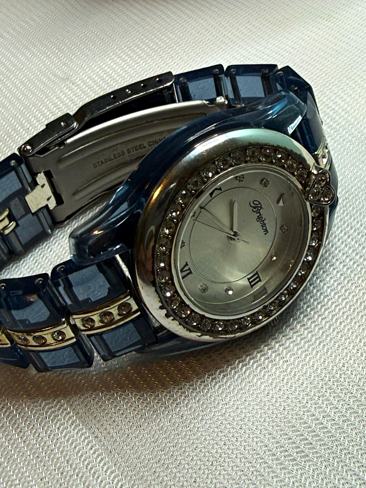 Brighton Ladies Dana Point Blue Crystal Bracelet Quartz Watch Heart Bezel w/ Box