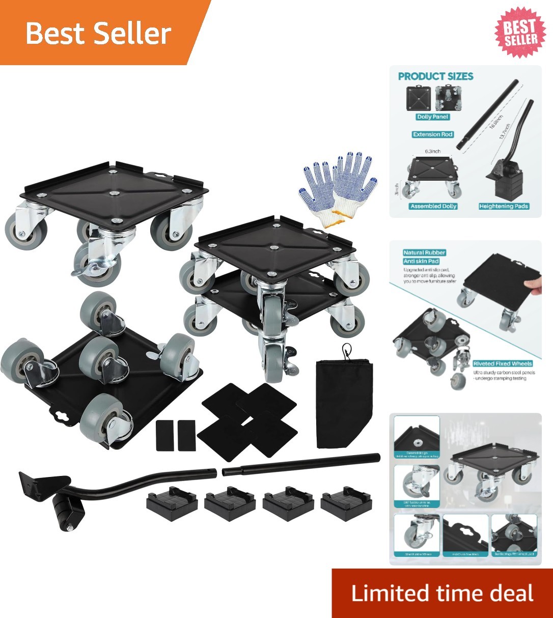 Upgrade Large Furniture Dolly, Furniture Movers with 5 360° Rotation Wheels a...