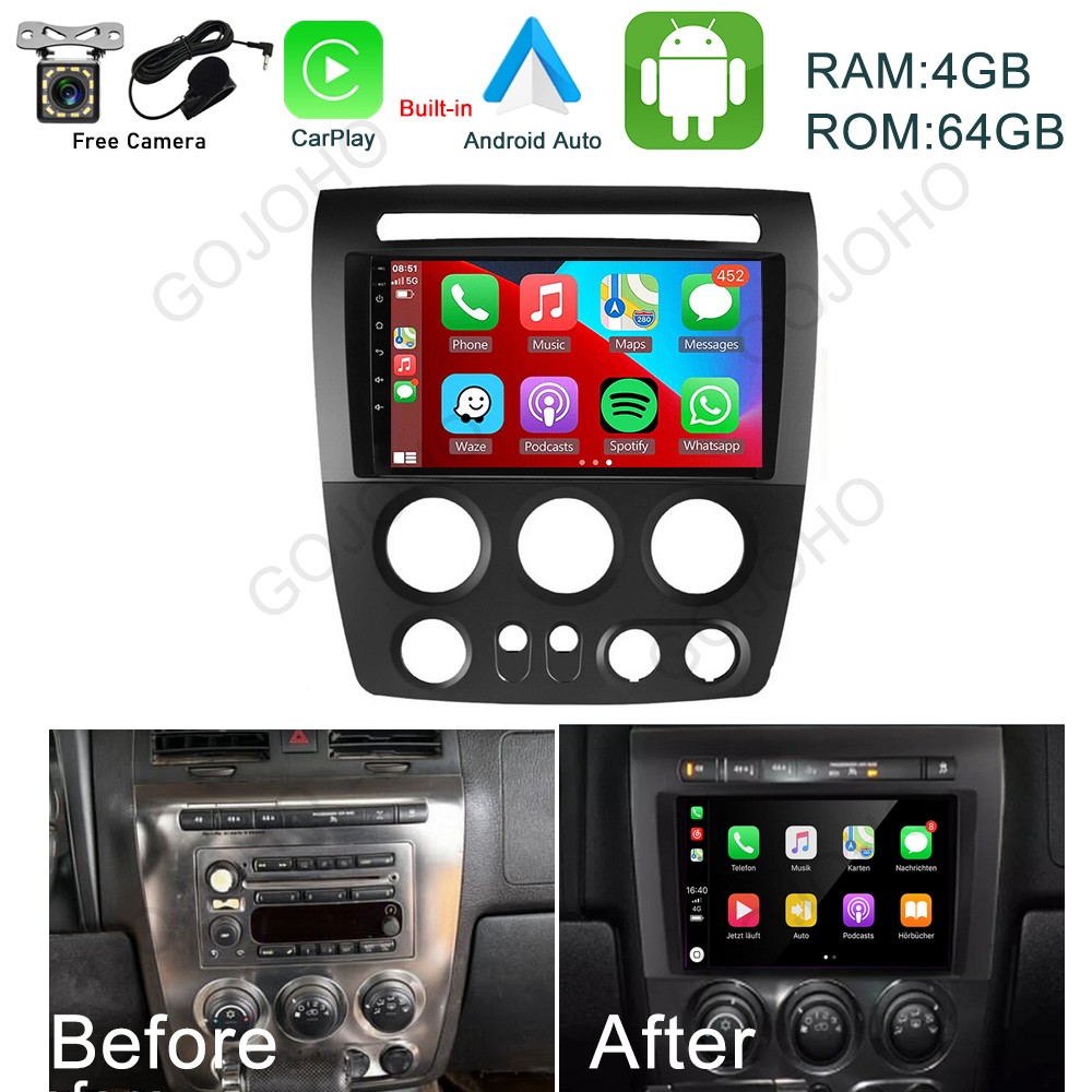 4+64GB Android For Hummer H3 2005-2010 Apple CarPlay Car Radio GPS Stereo SWC BT