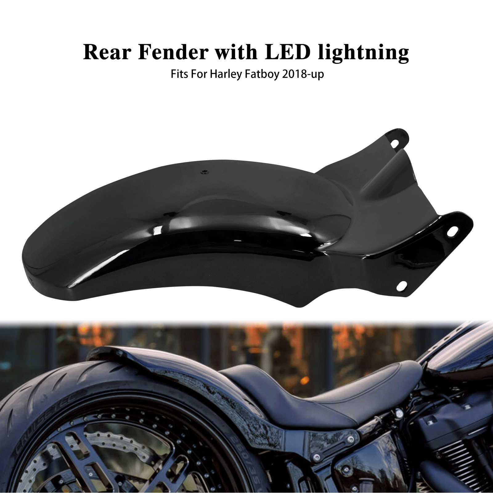 Rear Fender W/ LED Light Fit For Harley 2018 up Softail Fat Boy FLFB Short Mug