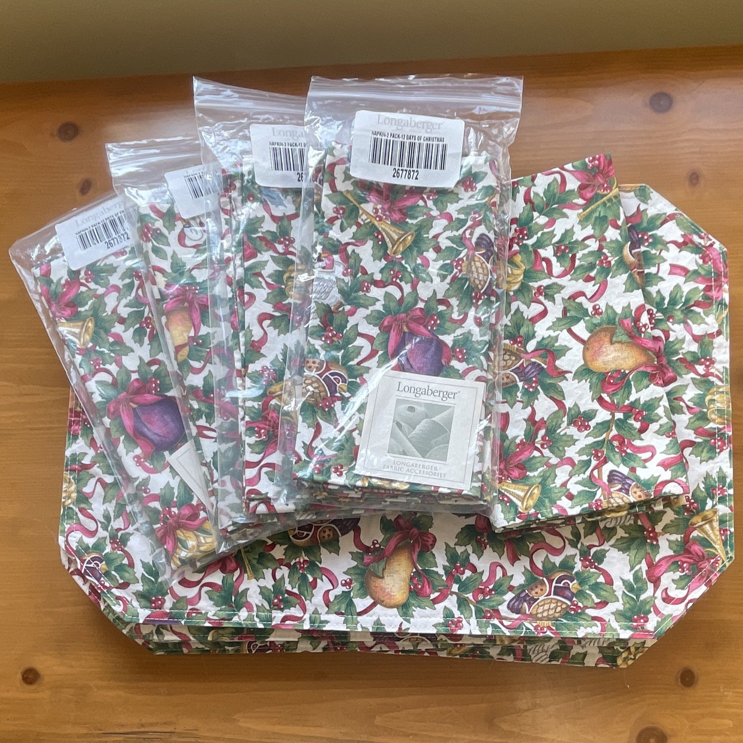 RARE VTG Longaberger 12 Days of Christmas Table Linens Lot - 20 Pc Set 🎅SCARCE