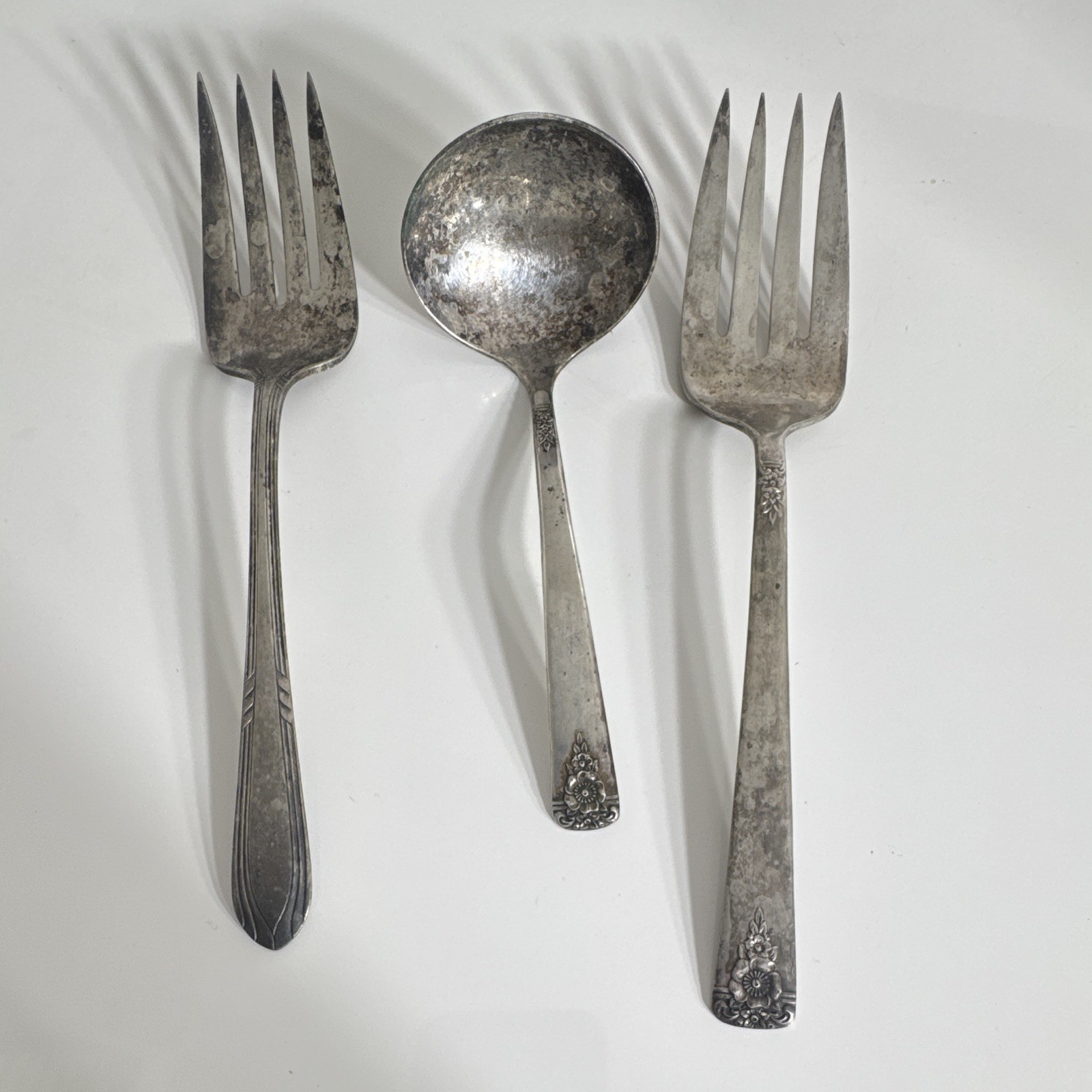 Wm. Rogers AA Vintage Silver Plated Floral Flatware Set Spoon & 2 Forks Wm. Rogers AA Vintage Silver Plated Floral Flatware Set Spoon & 2 Forks
