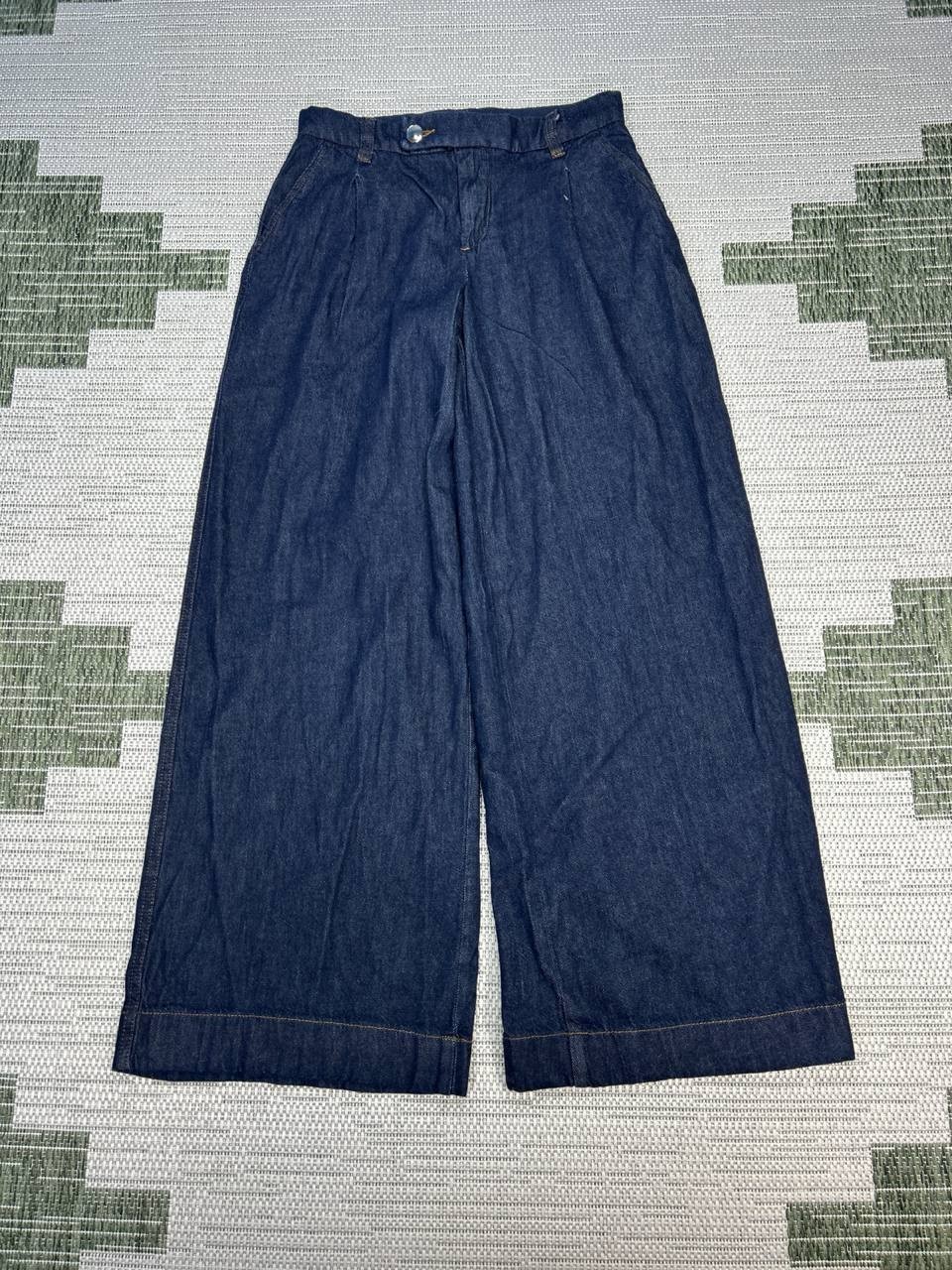 Zara High Rise Culotte Jeans Womens 4 Blue Denim Cotton Pleated Wide Leg 28x32