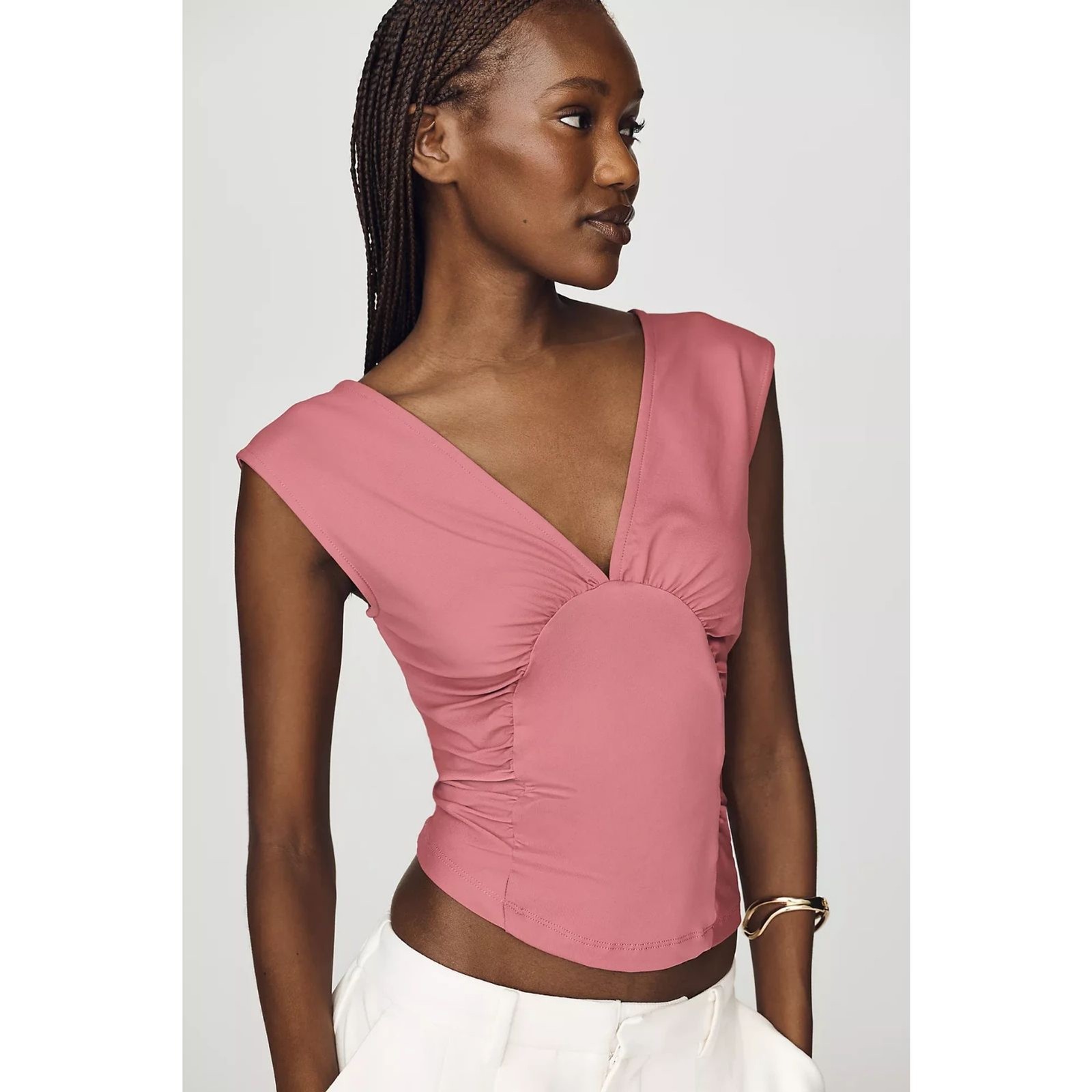 Anthropologie Maeve Plunge Corset-Style Top SZ LG Red Violet NWT