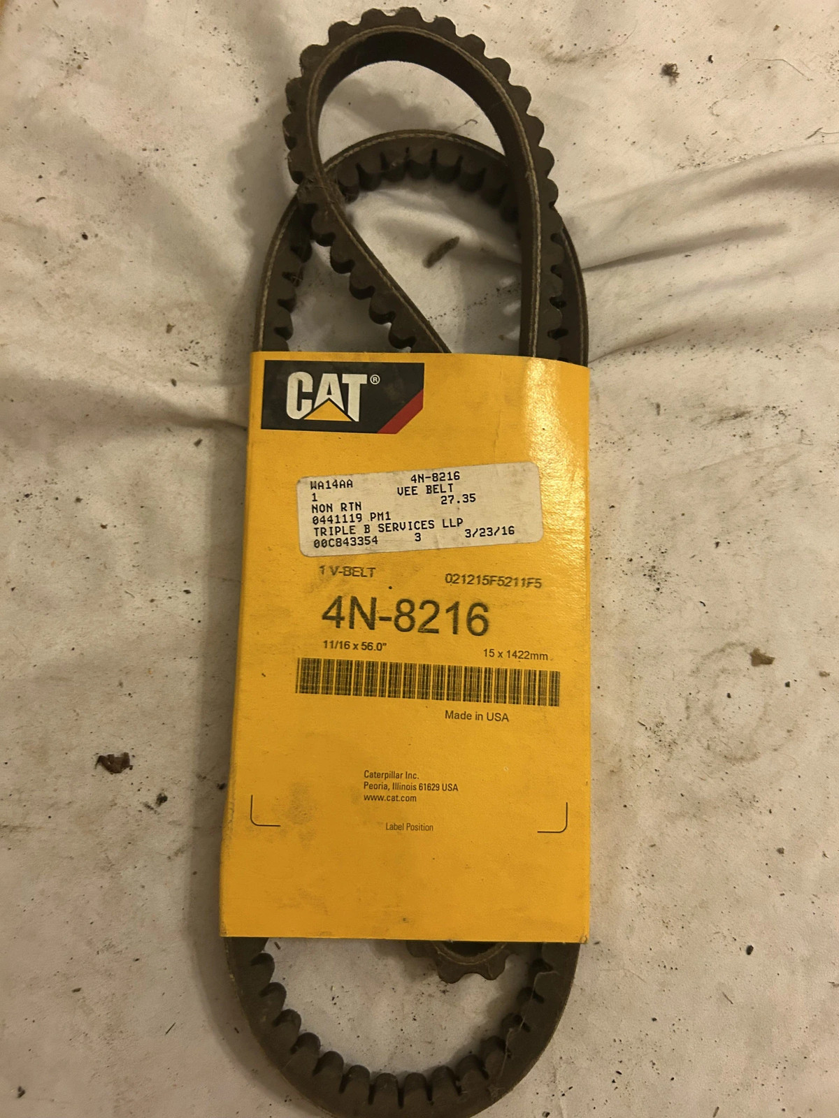 CAT V-Belt 4N-8216 1V-BELT 11/16x56 15x1422mm Genuine Caterpillar OEM Part CAT V-Belt 4N-8216 1V-BELT 11/16x56 15x1422mm Genuine Caterpillar OEM Part
