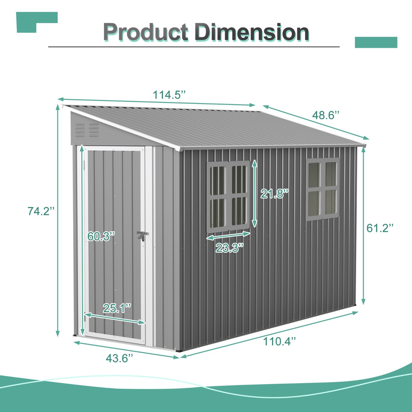 Metal Storage Shed 4x10 10x8 8x12 12x10 14x10, Galvanized Steel, Lockable Gray