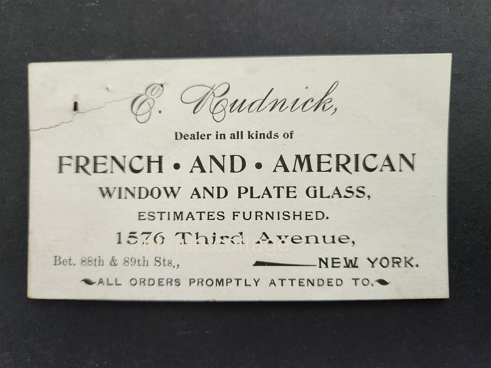 1880s antique E RUDNICK ny BUSINESS CARD french & american window plate glass