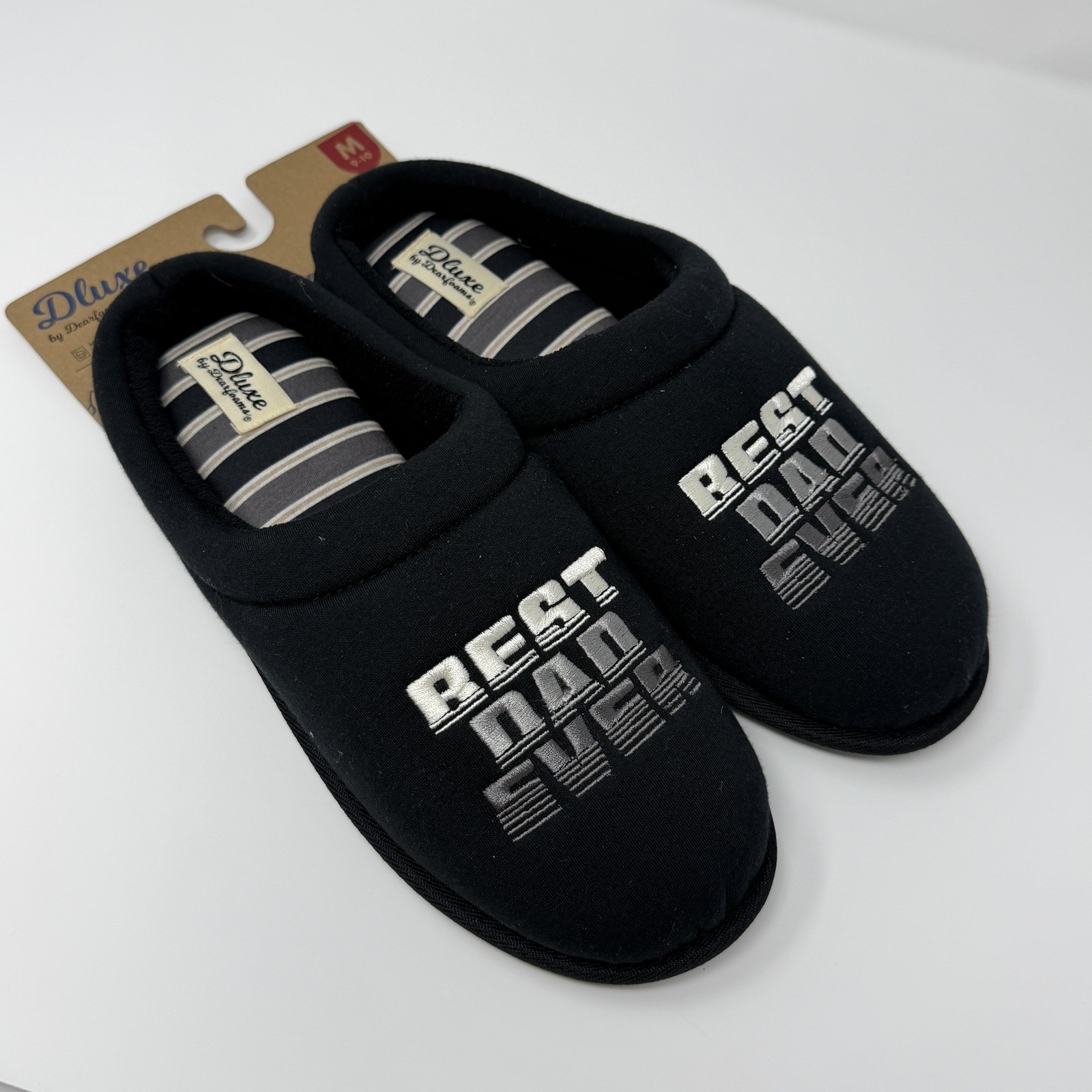 NEW Men\'s dluxe Dearfoams Best Dad Slippers Houseshoes - Black medium 8-9