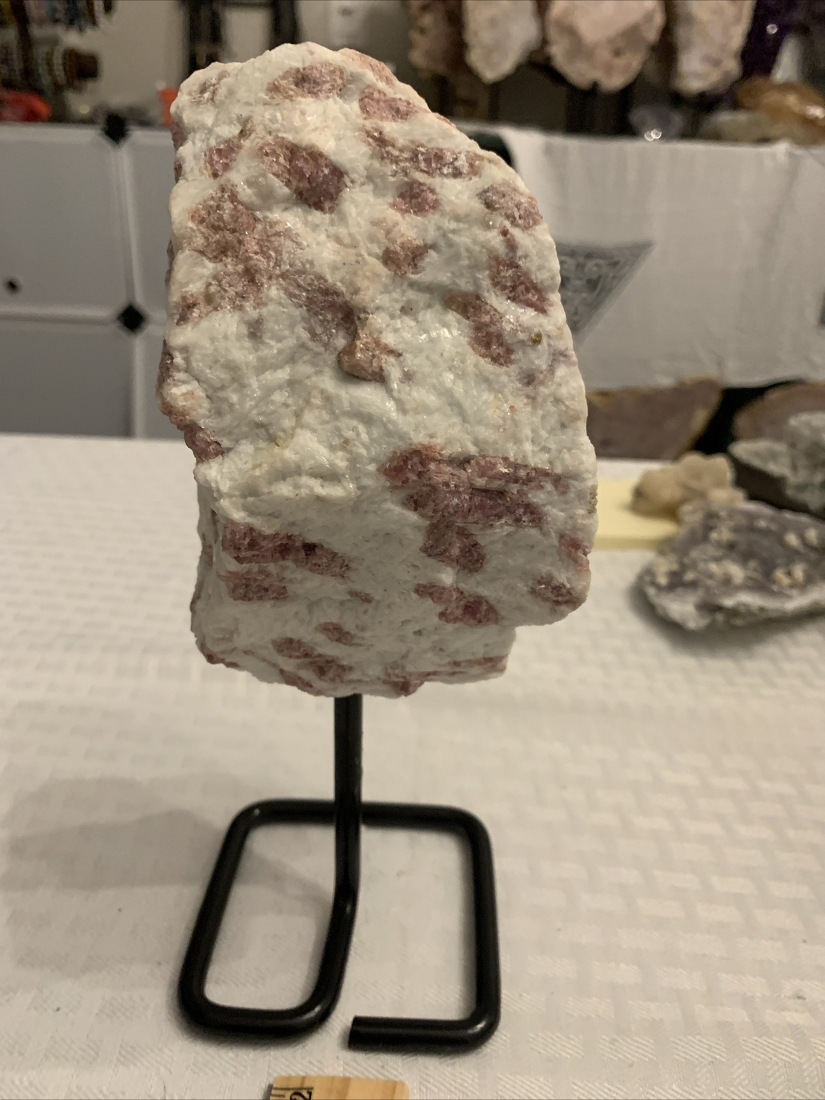 Pink Tourmaline Crystals in Snow Quartz 2.5lb on Stand Huge Raw Stone
