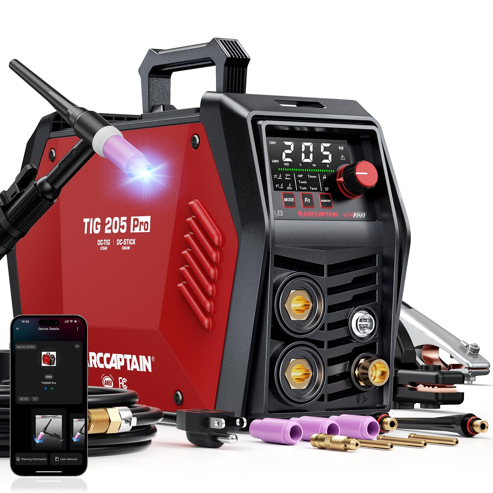 ARCCAPTAIN TIG205Pro iControl 5in1 Welder 120/240V Cold Spot TIG Stick LED 2T/4T