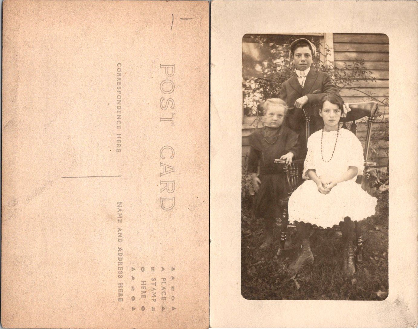 Vintage RPPC Real Photo Postcard Children 3 Family Portrait Unposted Antique Vintage RPPC Real Photo Postcard Children 3 Family Portrait Unposted Antique