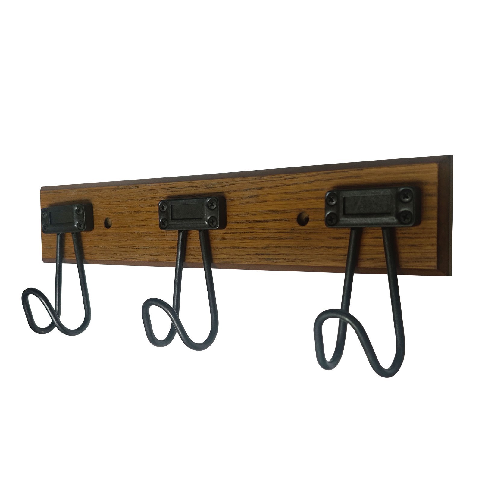 FantasHome 16” Label Wall Mounted Hook Rack with 3 Hooks – Brown / Black