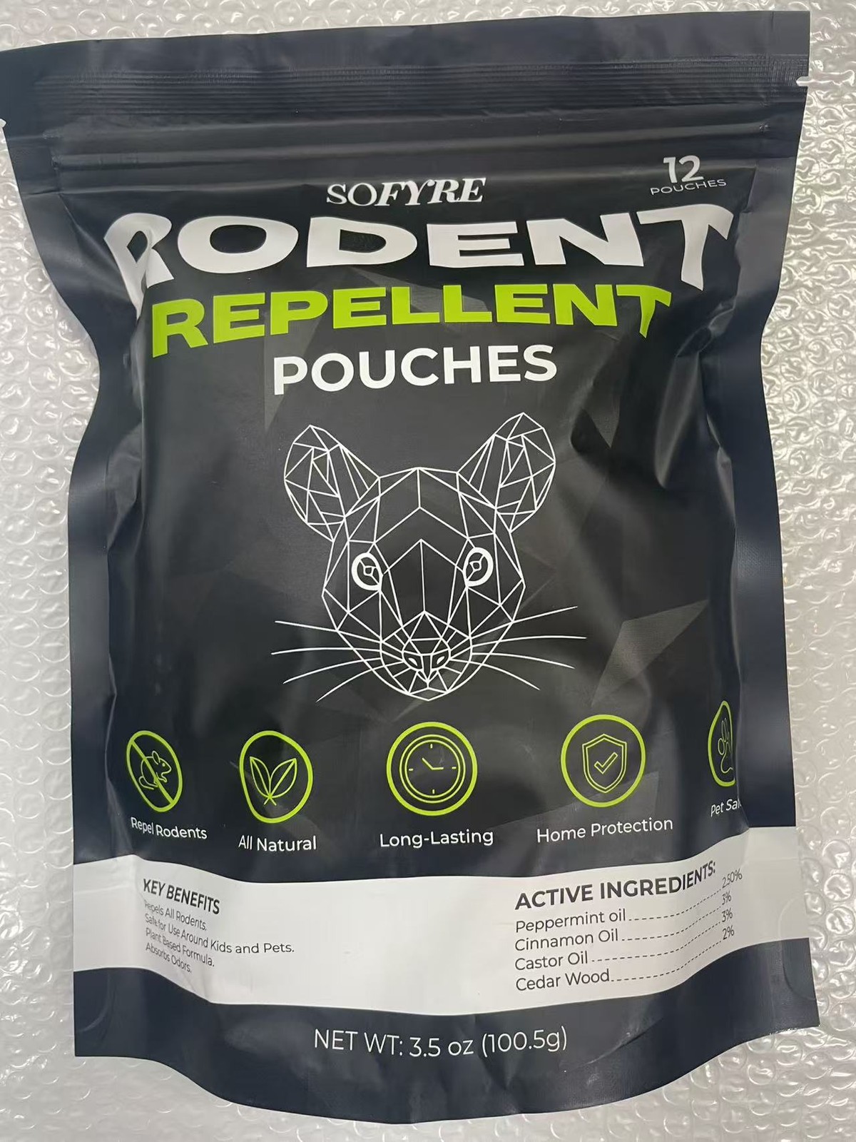 SOFYRE Rodent Repellent Pouches 12 Pk Kid Pet Safe Natural Peppermint Cedarwood