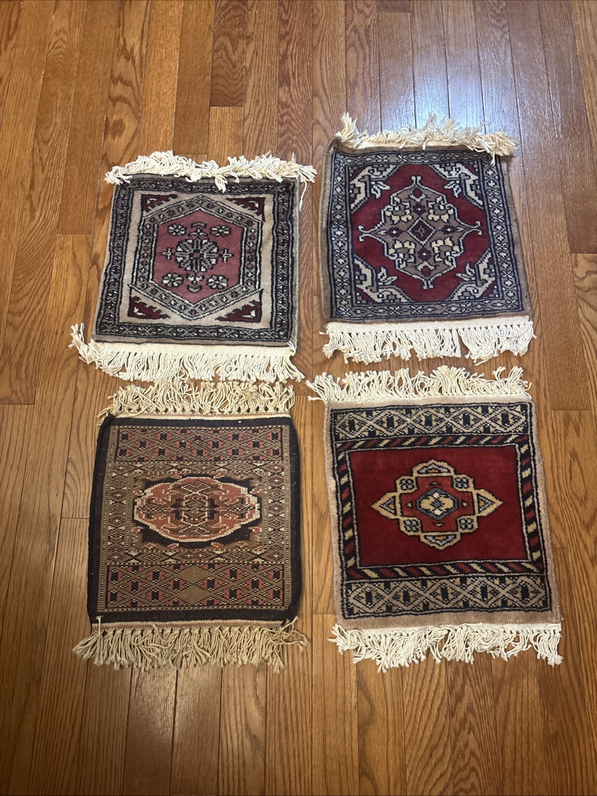 Rare Hand Knotted Vintage Morocco Sumouk Kilim Wool Area Rug Mini 10”x10” Lot 4