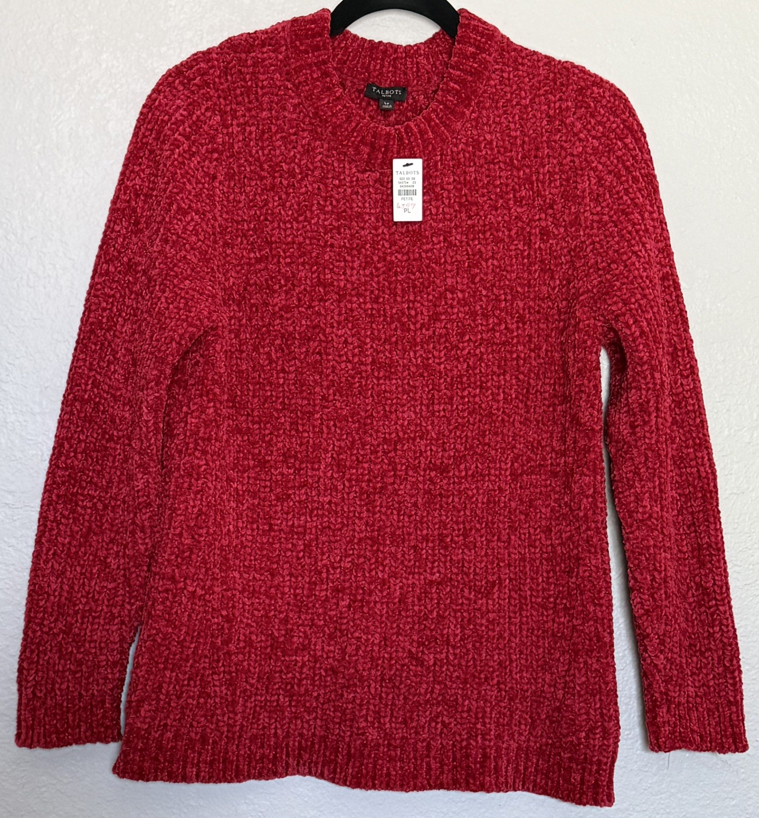 NWT Talbots Petite Red Chenille Sweater Women’s Size pL Crew Neck Pullover 