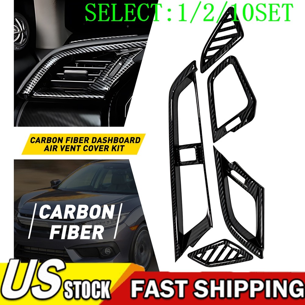Fit 2016-20 Honda Civic 10th Gen Carbon Fiber Dashboard Air Vent Cover Set 1~10X