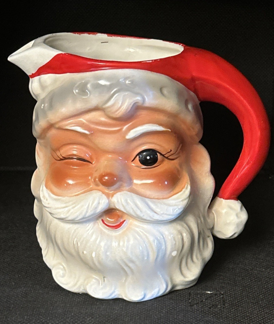 Vintage BRINN\'S 24 oz winking Santa Christmas Pitcher Japan 6\ Vintage BRINN\'S 24 oz winking Santa Christmas Pitcher Japan 6\