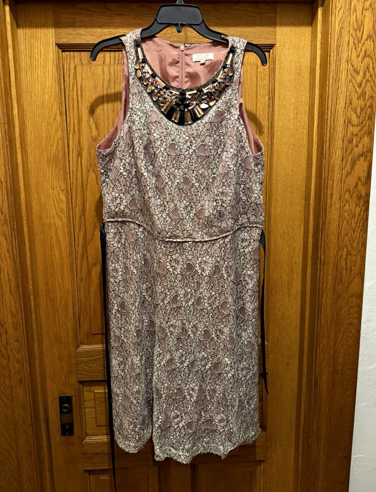 Lovely by Adrianna Papell Pink Lace Beaded Sequin Round Neck Sheath 18W