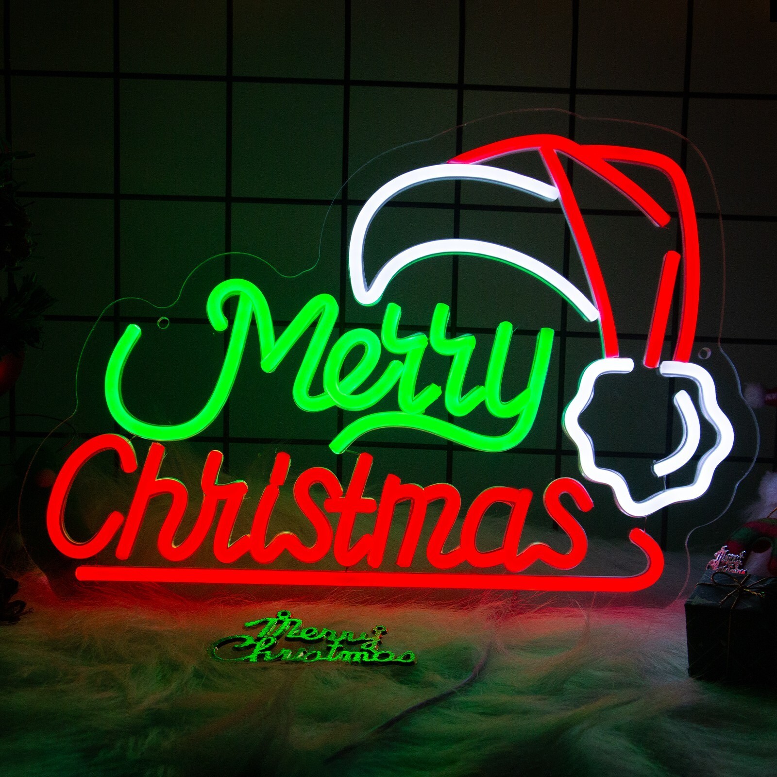 Merry Christmas with Hat Neon Sign for Wall Decor, LED Light for Xmas Day Decor Merry Christmas with Hat Neon Sign for Wall Decor, LED Light for Xmas Day Decor