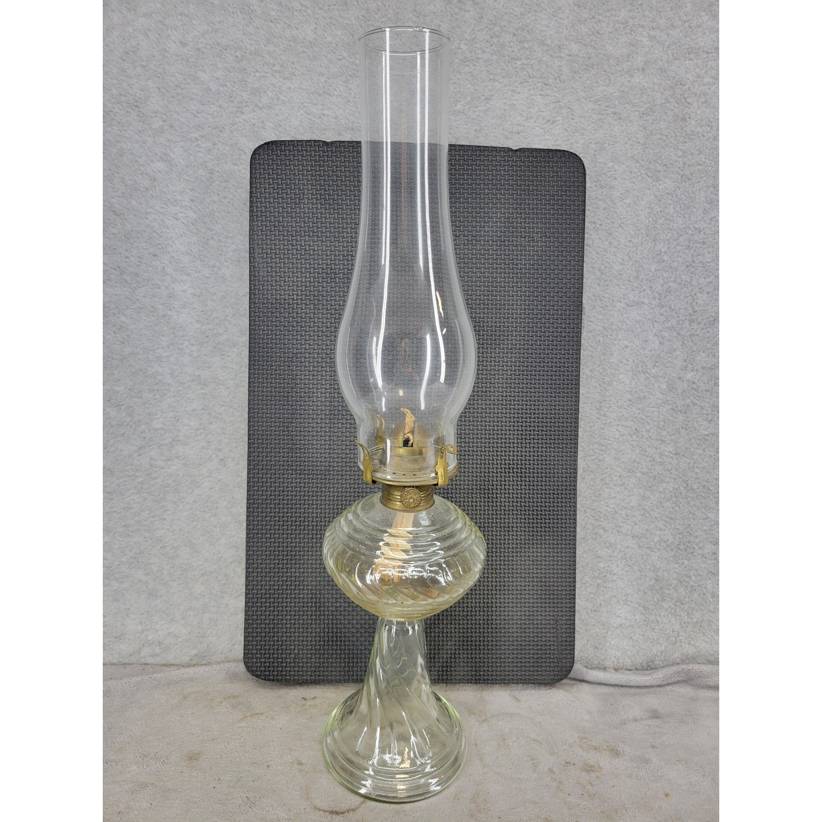 Vintage DABS Portugal Clear Glass Oil Lamp Swirl Base Kerosene Lantern 18.5\