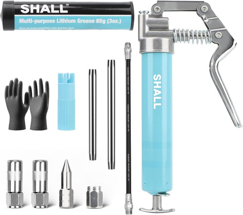 SHALL Mini Grease Gun Kit (3.52OZ, 3000PSI) with Accessories: 2x 4-Jaw... 