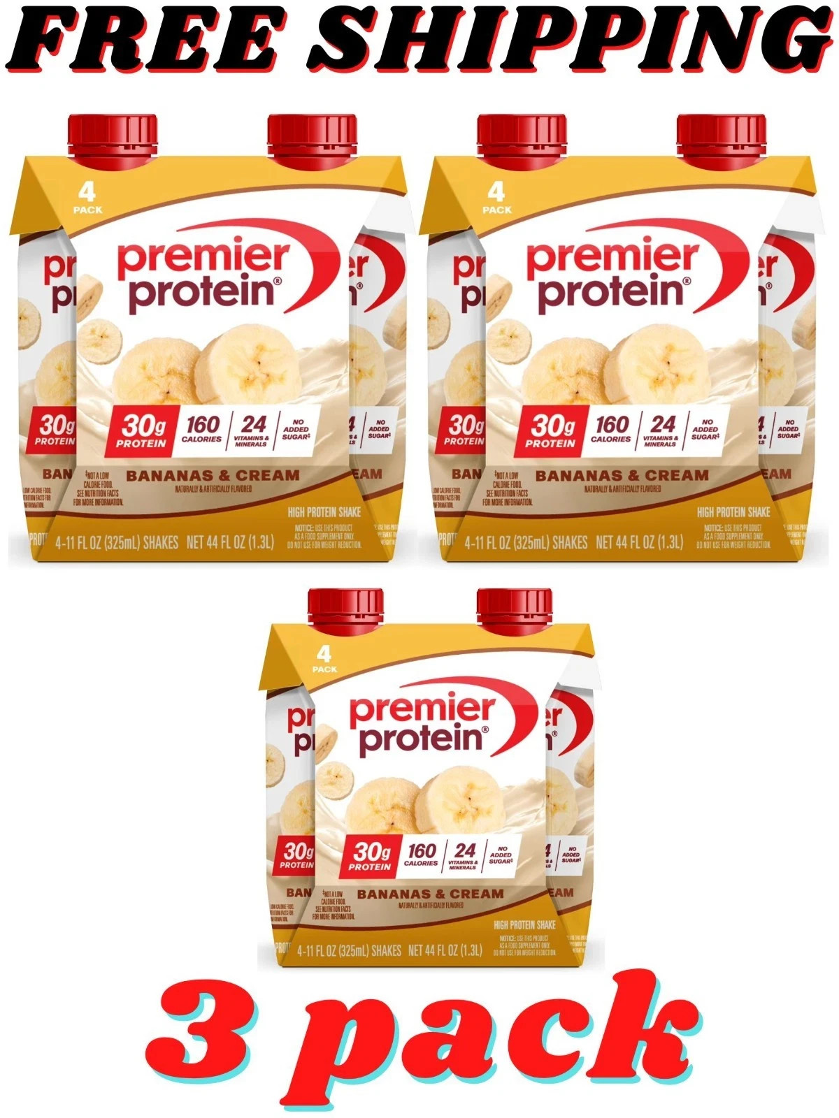Premier Protein Shake, Bananas & Cream, 30g Protein, 11 fl oz, 12 Ct