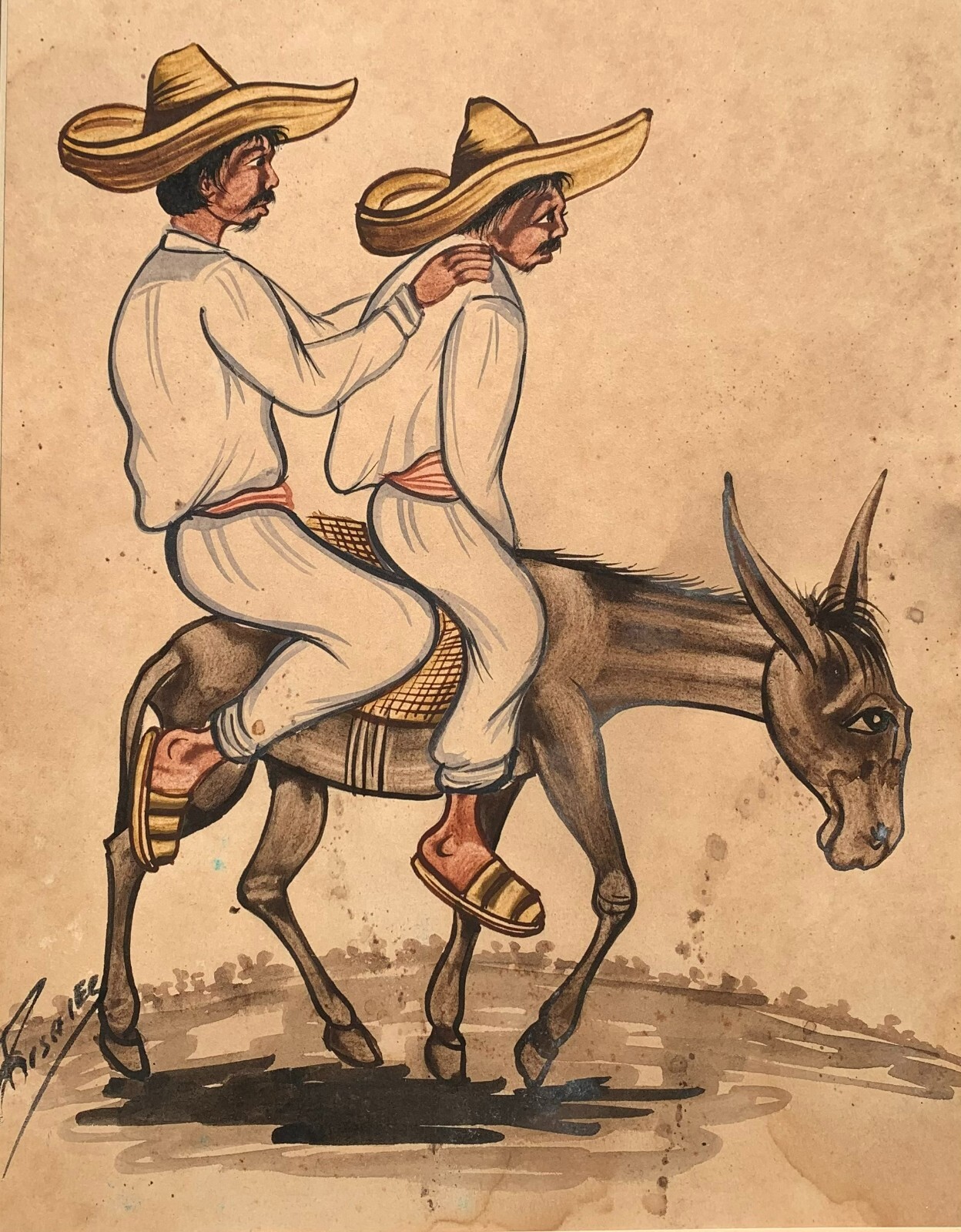 Early 20th Century Antique Mexican School Impressionism  Watercolor Painting