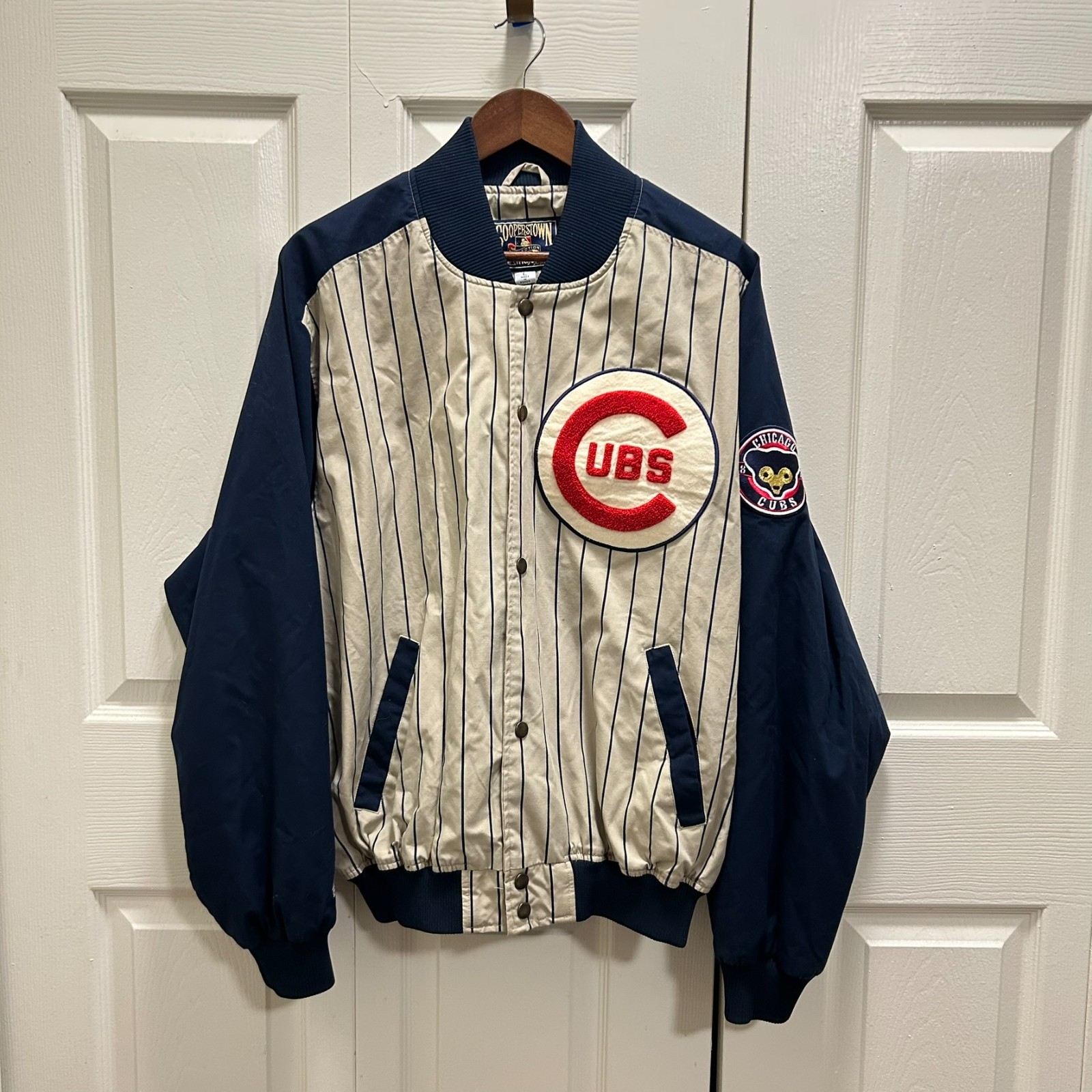 Vintage Majestic Chicago Cubs Pinstripe Jacket Cooperstown Button Up - Large