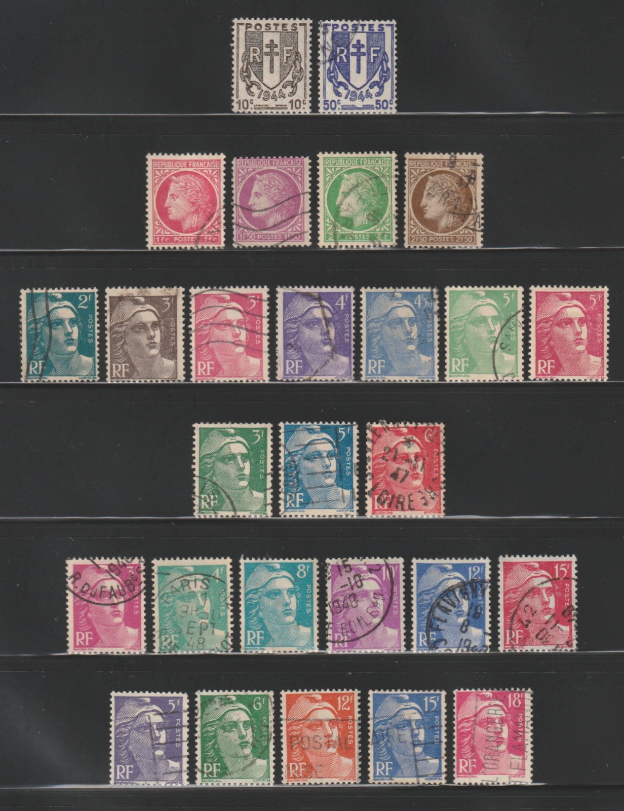 France, 1945-51 Regular Issue, Used, Arms, Ceres, Marianne, 27 Different