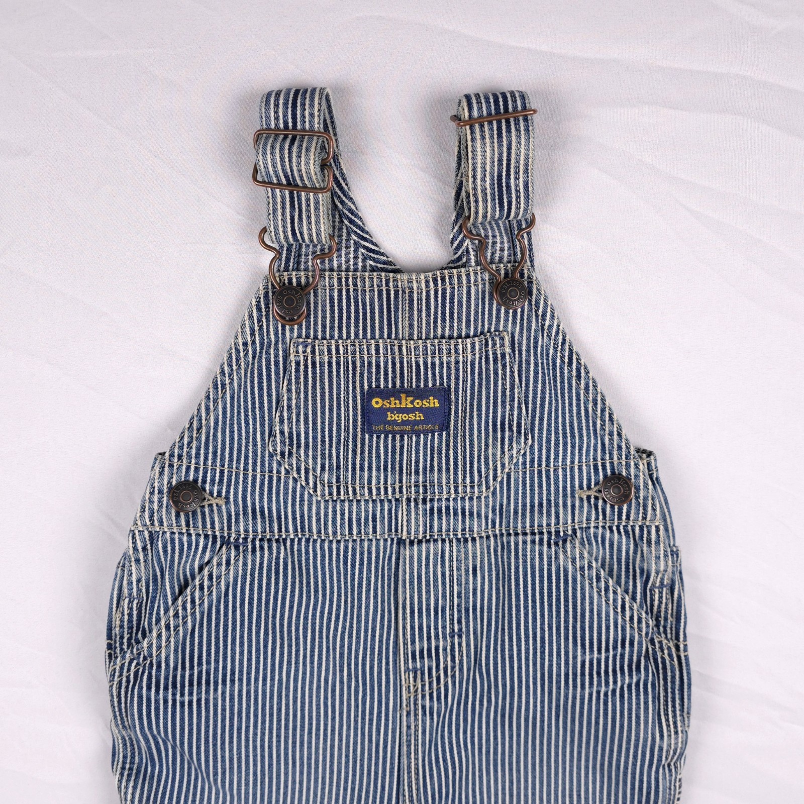Vintage Oshkosh B\'gosh Hickory Stripe Bib Dungarees Kids 6 Months Blue Grunge