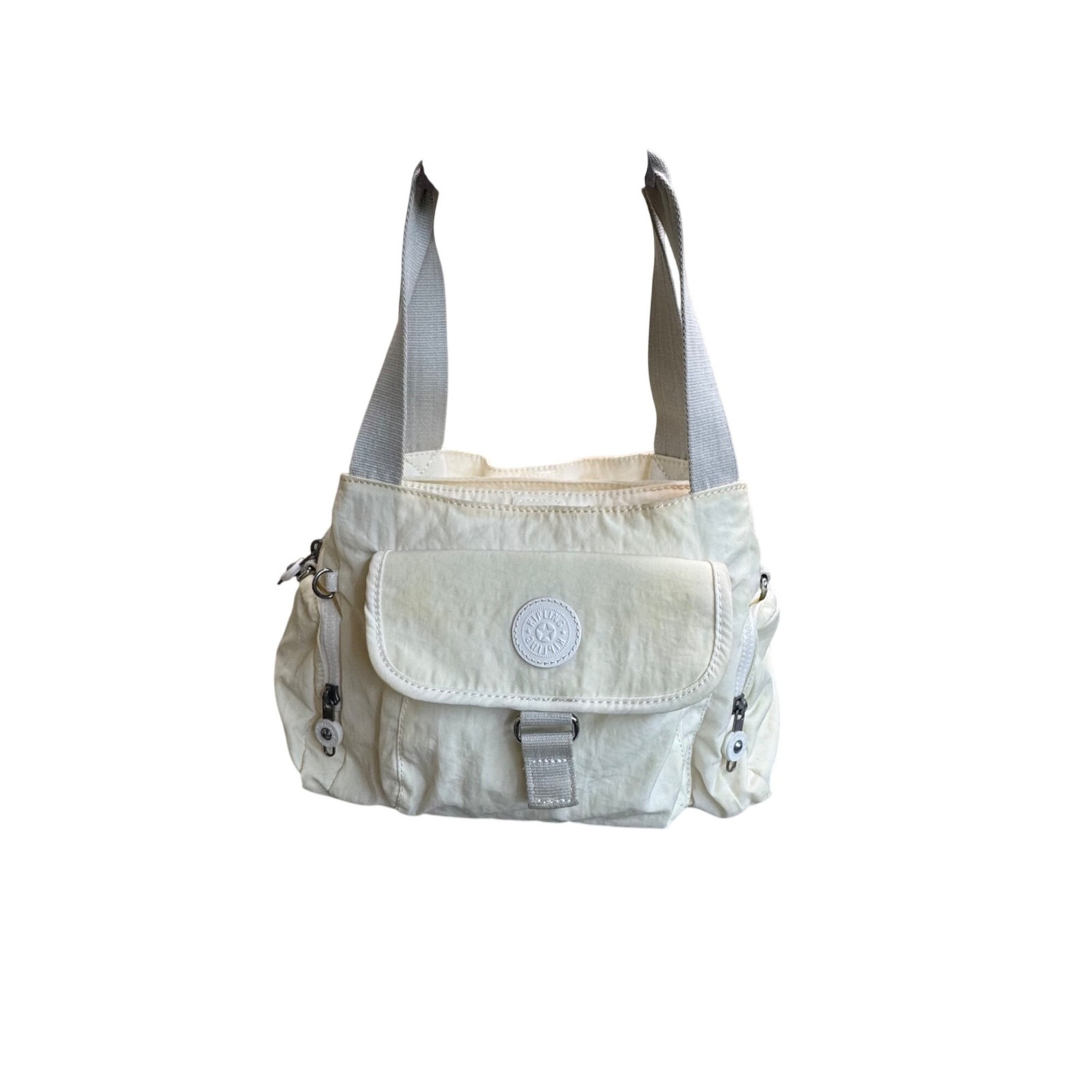 Kipling Felix Large Handbag Beige Nylon Shoulder Bag Multiple Pockets Organizer
