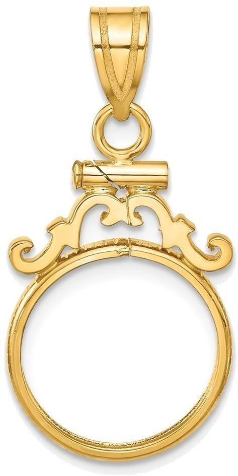 14k Yellow Gold French Scroll Screw Top 14mm Coin Bezel Pendant
