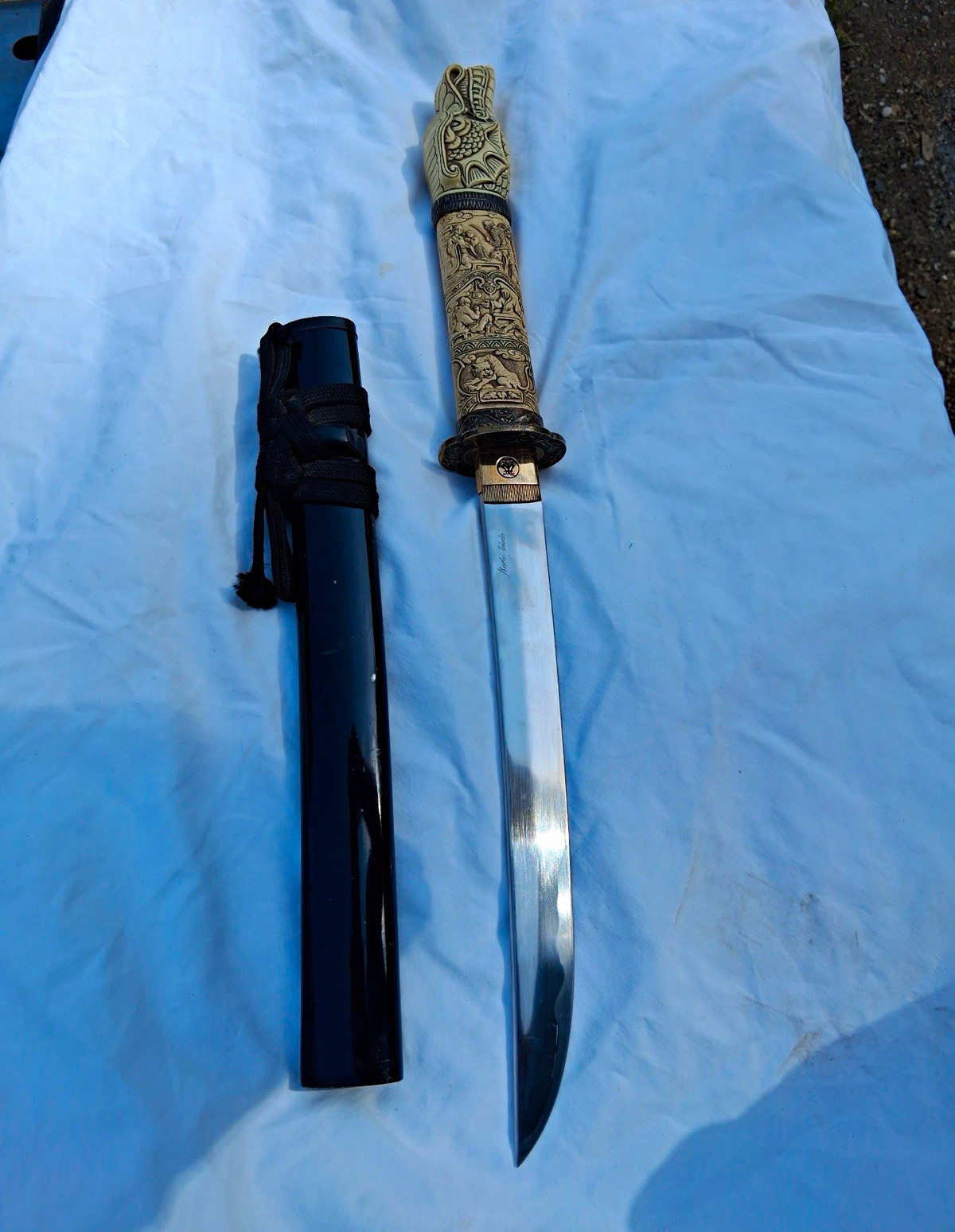 MartoToledo Spain Ivory Samurai Tanto Short Sword Dagger Model 621 Carved Handle MartoToledo Spain Ivory Samurai Tanto Short Sword Dagger Model 621 Carved Handle