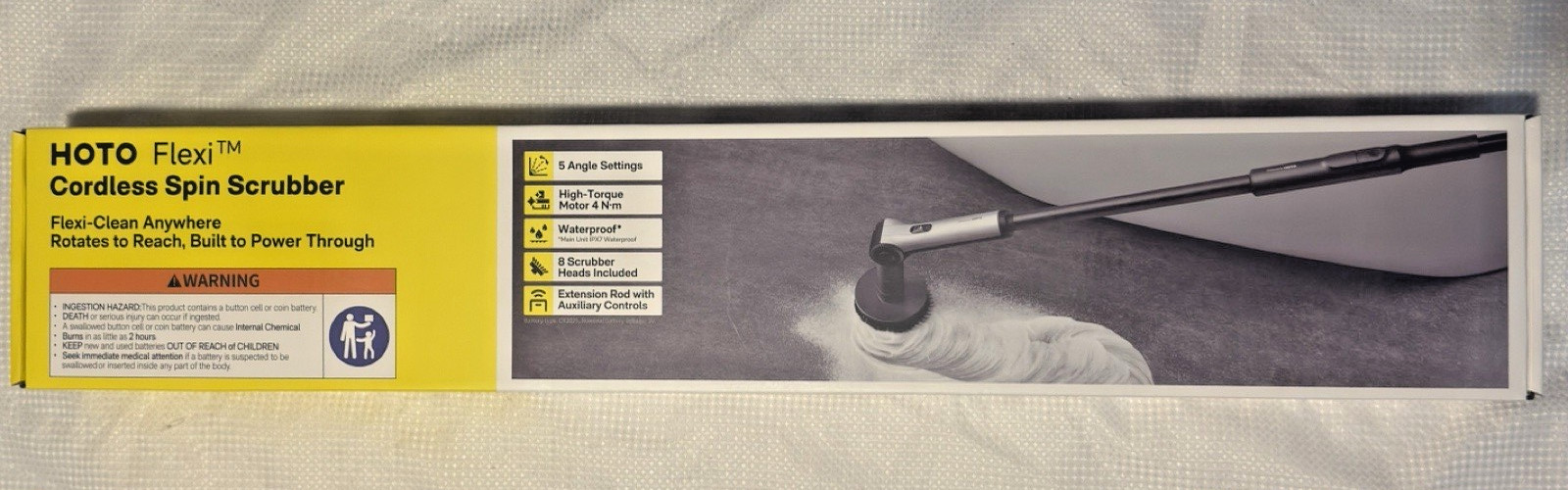 HOTO Flexi Cordless Spin Scrubber – Model QWQJA08 – Brand New/UNOPENED-8 Heads