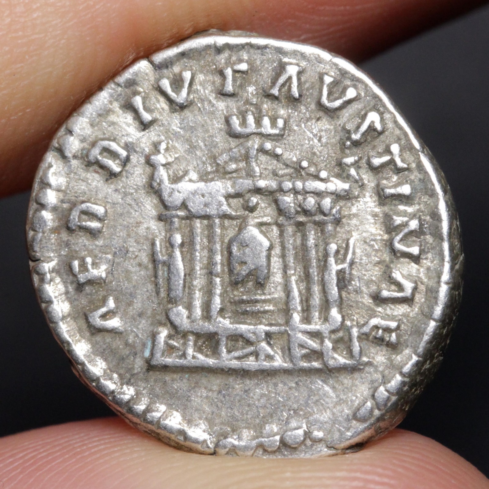 Roman Temple Denarius 141AD Empress Faustina Ancient Roman Empire Silver Coin