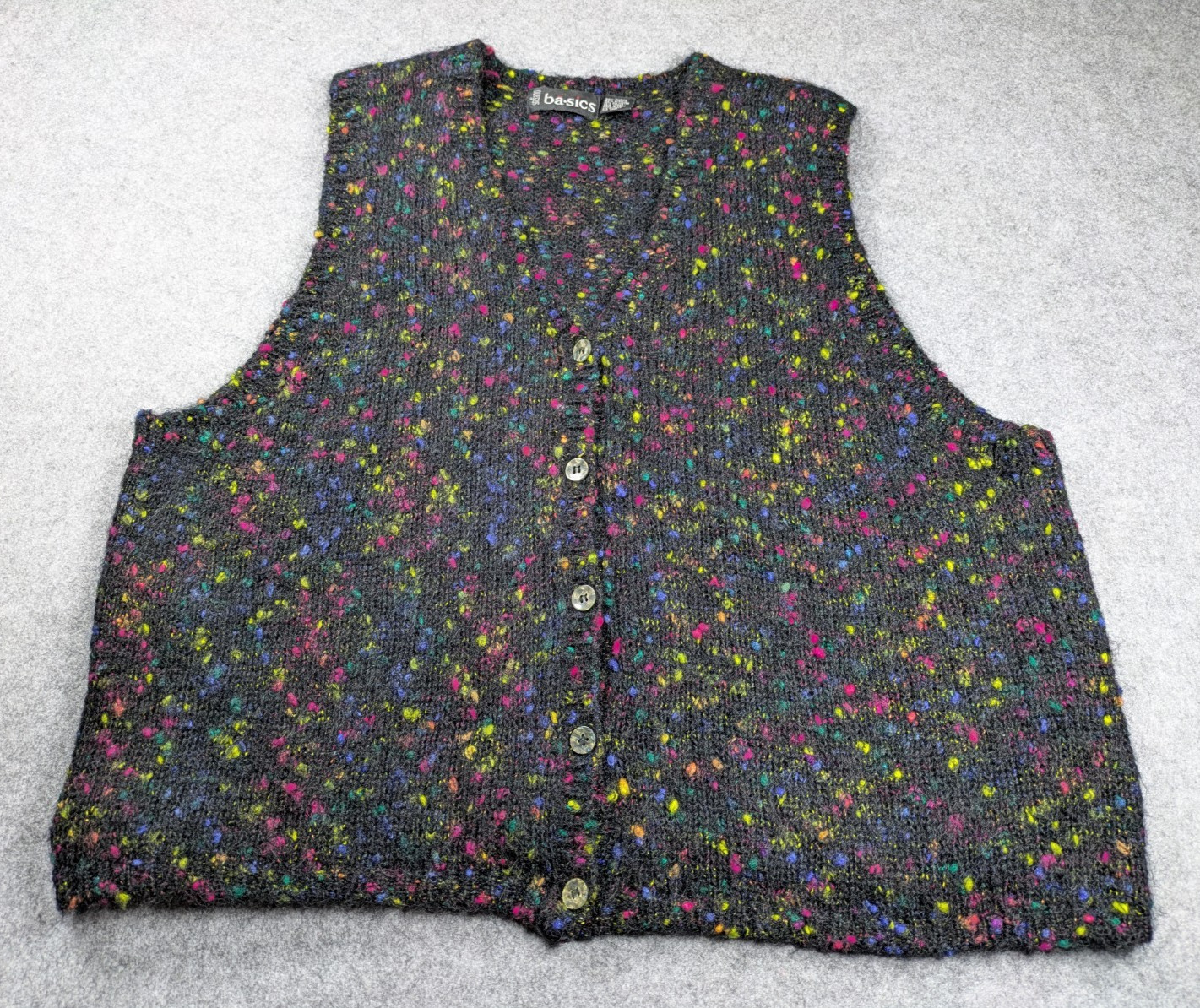 Vintage Stefano Basics Sweater Womens 2XL Black Mohair Cardigan Vest Sleeveless