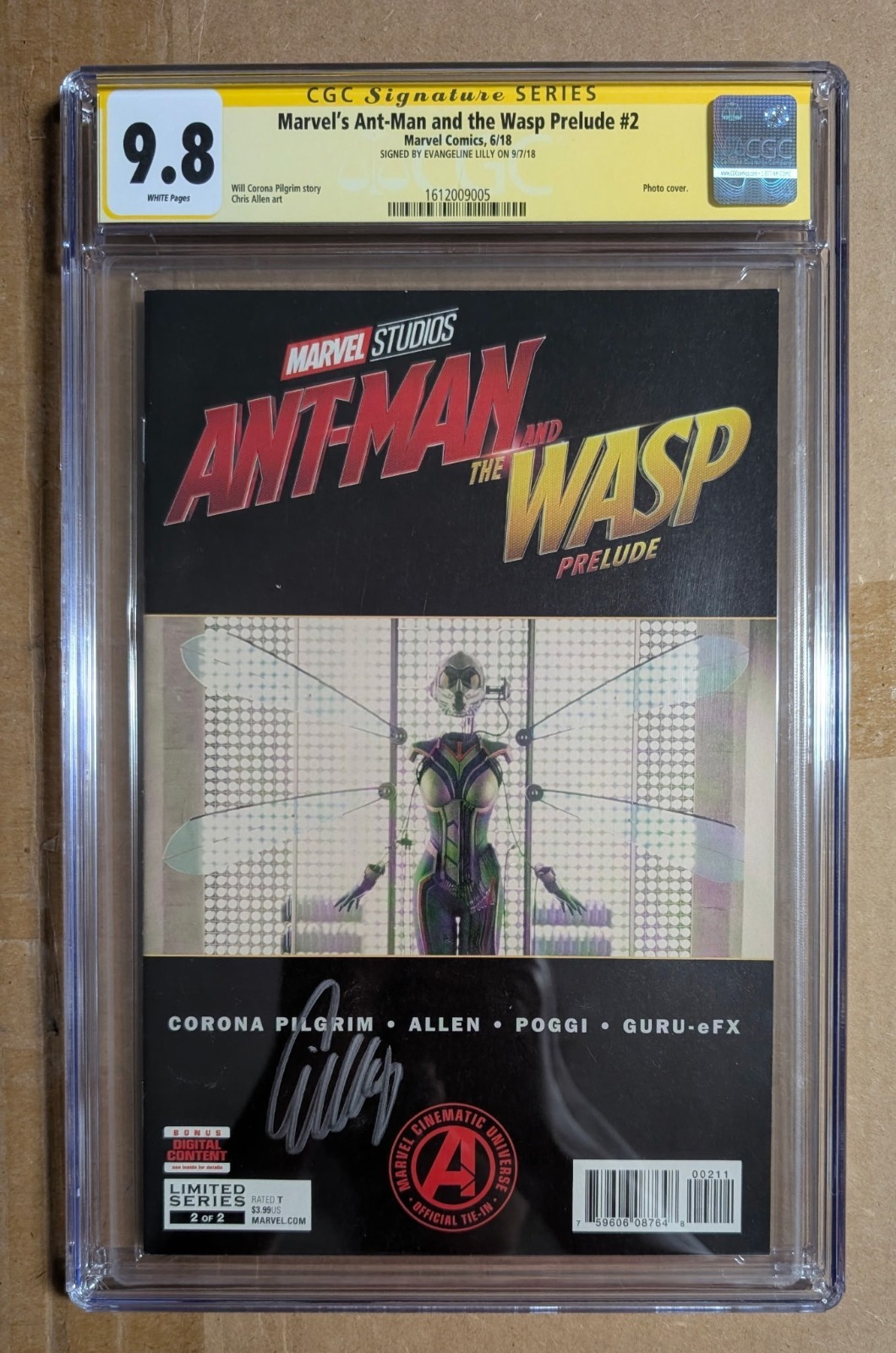 MARVEL\'S ANT-MAN AND THE WASP PRELUDE #2 CGC 9.8 SS SIGNED BY EVANGELINE LILLY