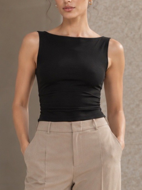 NWT OGL Open Back Bra Tank Black Boat Neck M NWT OGL Open Back Bra Tank Black Boat Neck M