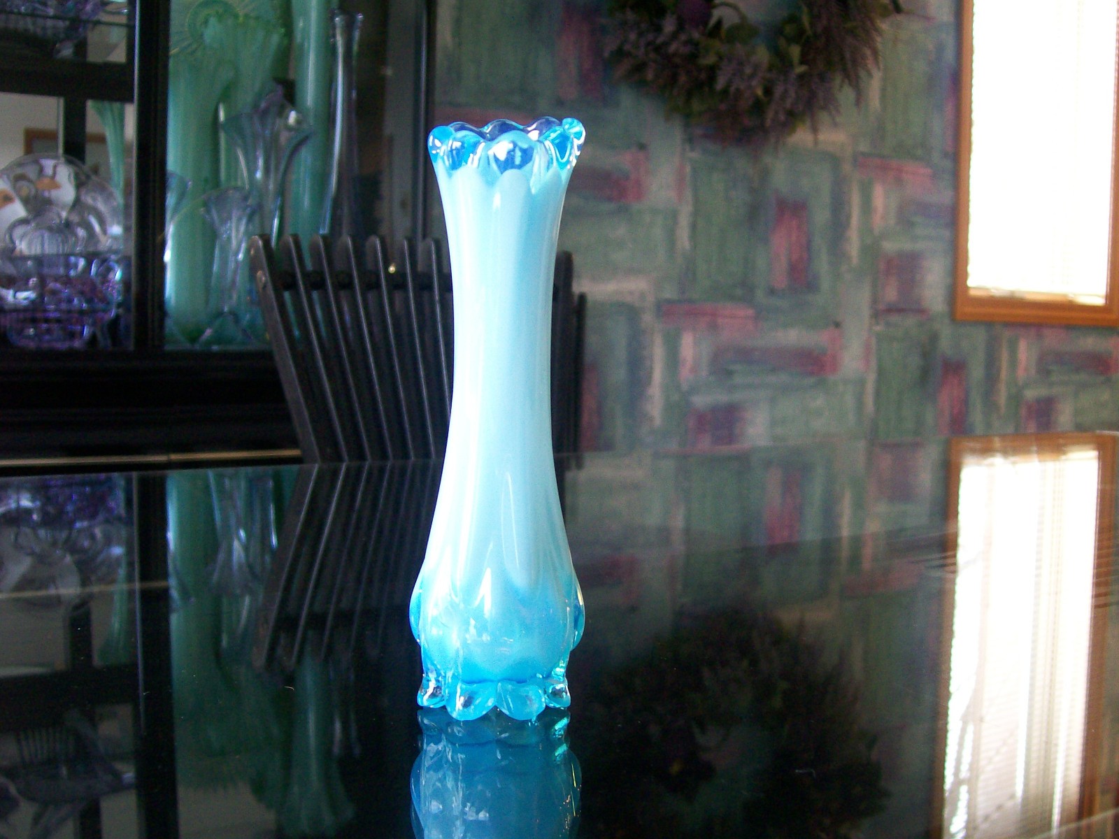 FOSTORIA HEIRLOOM BLUE OPALESCENT 5 3/4” TALL BUD VASE #1229/757