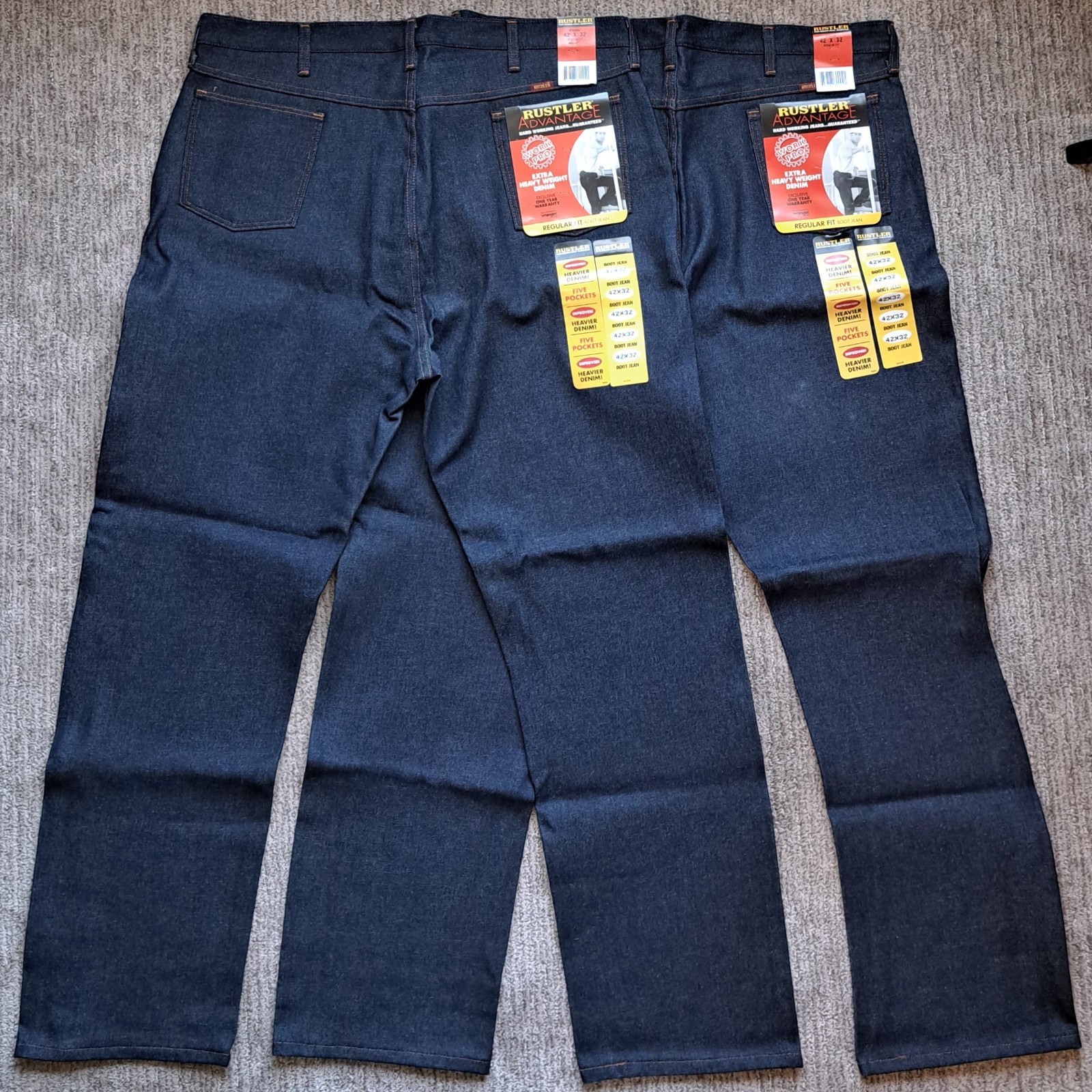 👖2 pair Deadstock NEW NOS NWT Vintage Rustler Advantage Jeans 100% Cotton 42x32