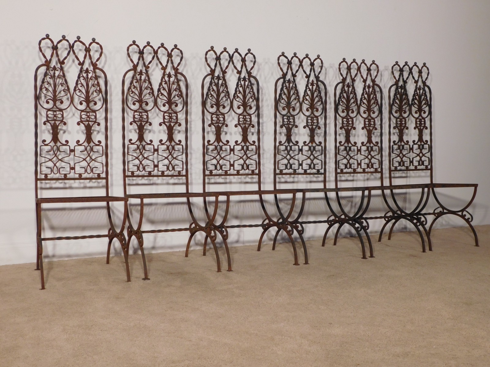 ANTIQUE Circa 1910s-20s Set of 6 Highback GOTHIC Hand Wrought Iron Patio Chairs ANTIQUE Circa 1910s-20s Set of 6 Highback GOTHIC Hand Wrought Iron Patio Chairs